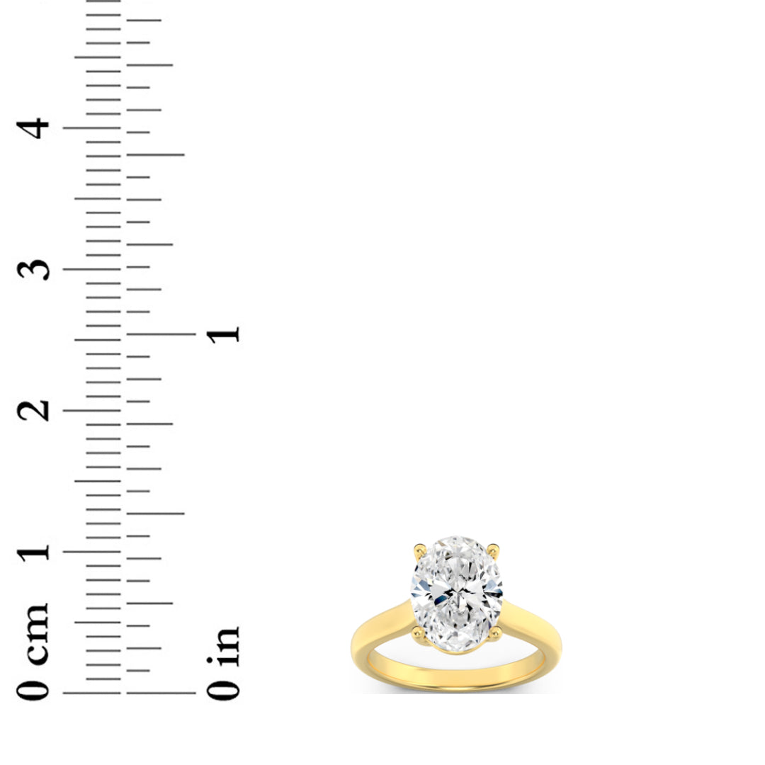 2.5CTW Oval Shaped Lab Grown Diamond (G/VS) Plain Cathedral Trellis Shank Solitaire Engagement Ring in 14K Gold