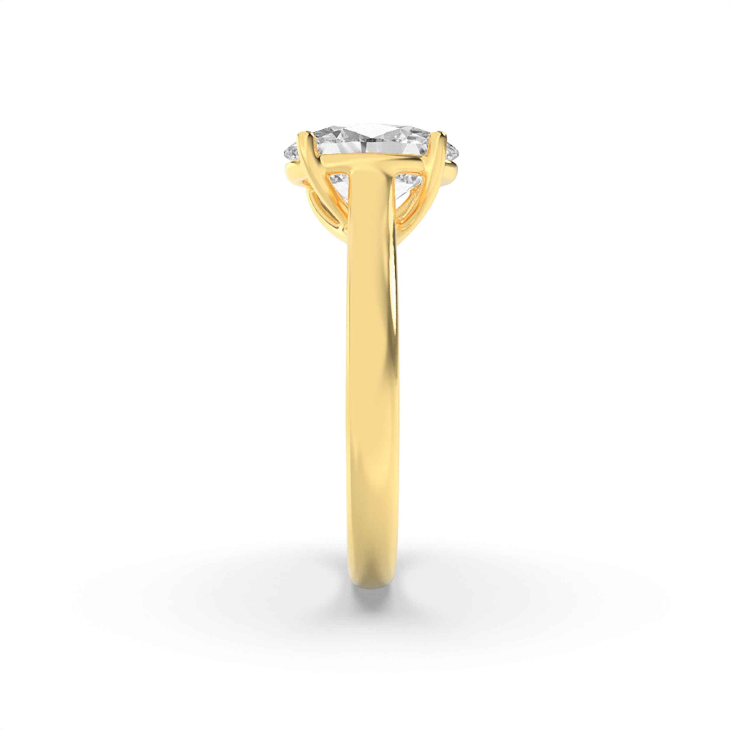 3CTW Oval Shaped Lab Grown Diamond (F/VS) Plain Cathedral Trellis Shank Solitaire Engagement Ring in 14K Gold