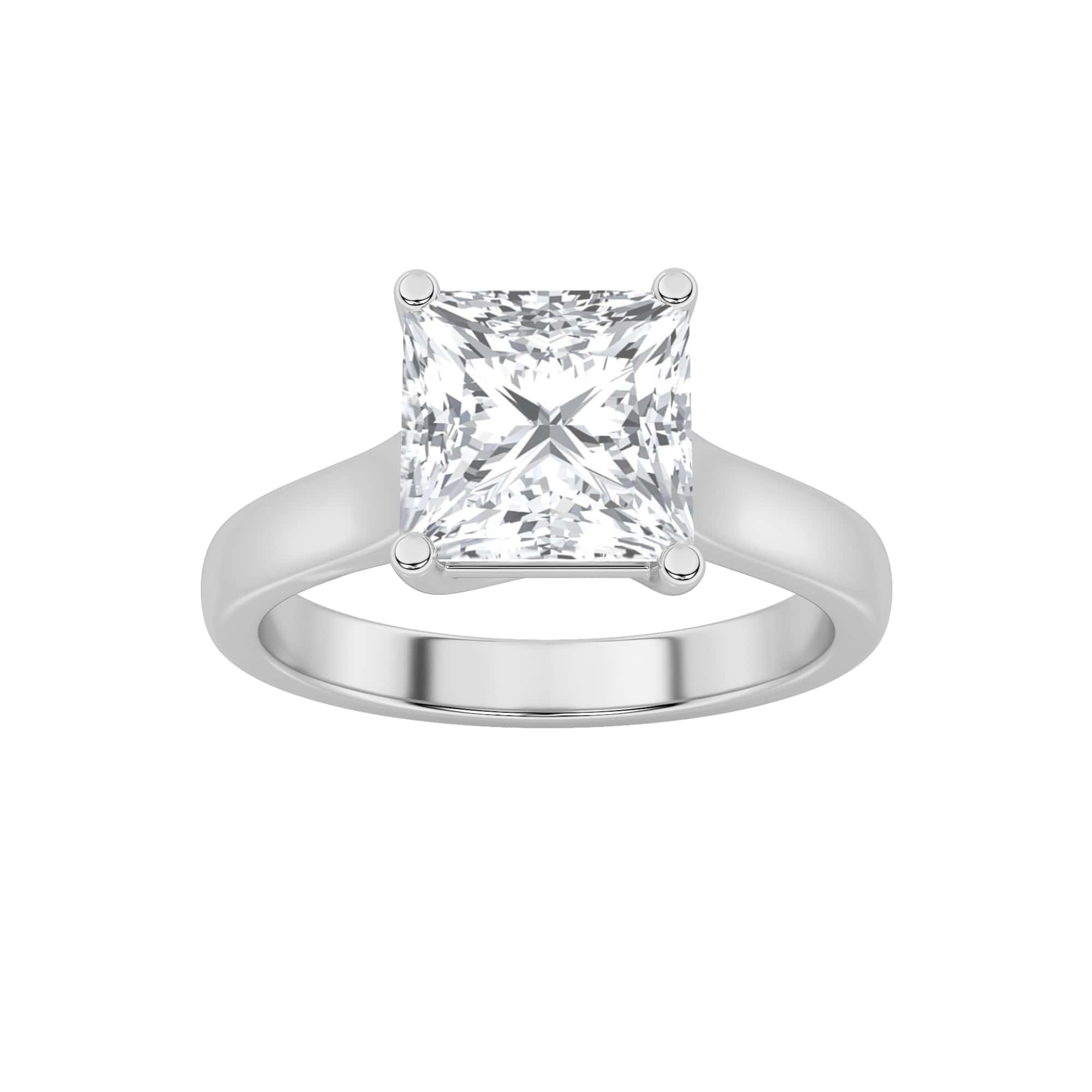 1CTW Princess Shaped Lab Grown Diamond (F/VS) Plain Cathedral Trellis Shank Solitaire Engagement Ring in 14K Gold