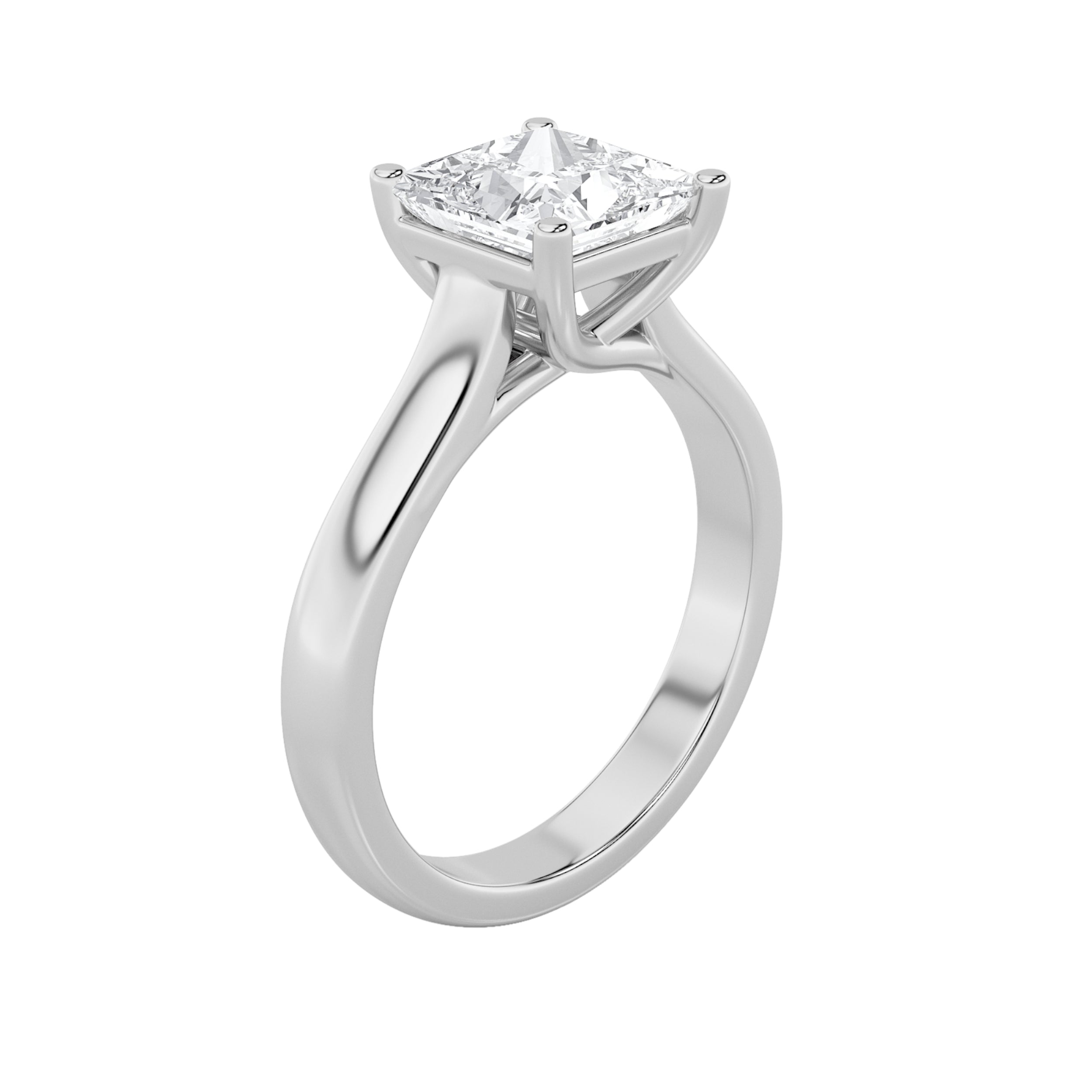 1CTW Princess Shaped Lab Grown Diamond (F/VS) Plain Cathedral Trellis Shank Solitaire Engagement Ring in 14K Gold