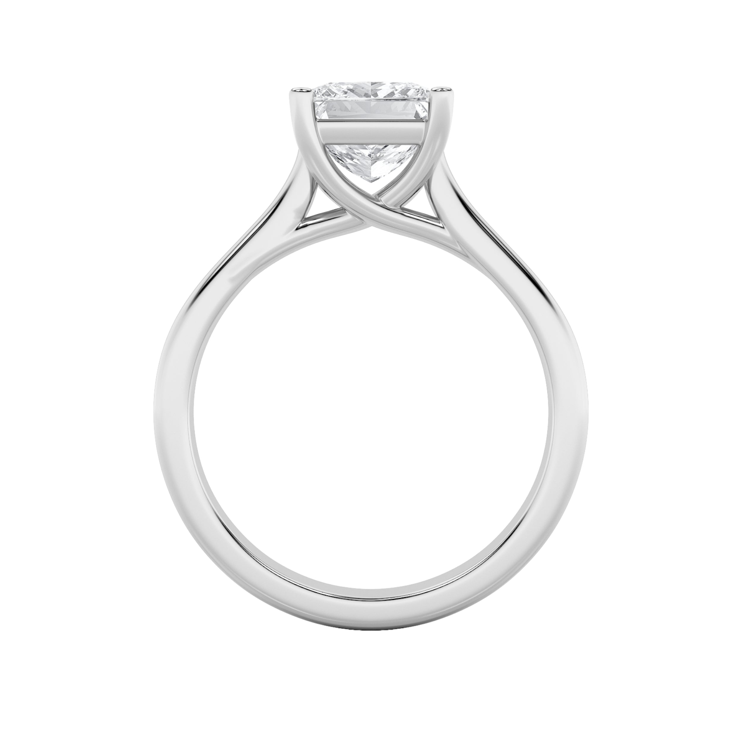 1CTW Princess Shaped Lab Grown Diamond (F/VS) Plain Cathedral Trellis Shank Solitaire Engagement Ring in 14K Gold