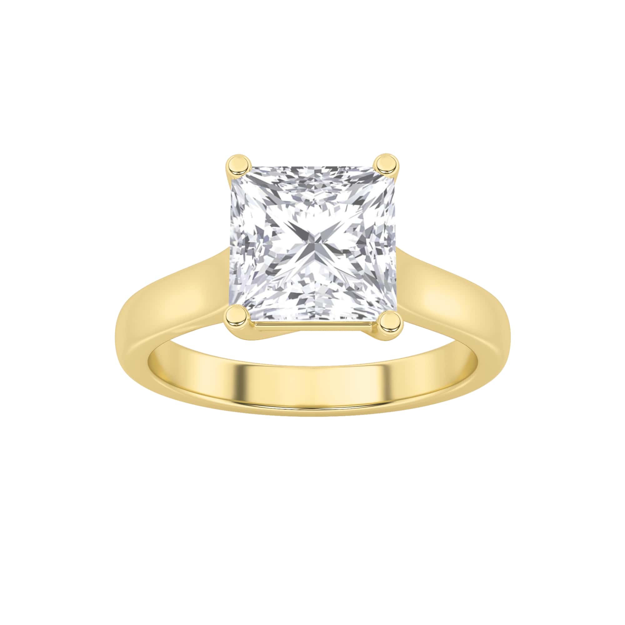 1CTW Princess Shaped Lab Grown Diamond (F/VS) Plain Cathedral Trellis Shank Solitaire Engagement Ring in 14K Gold