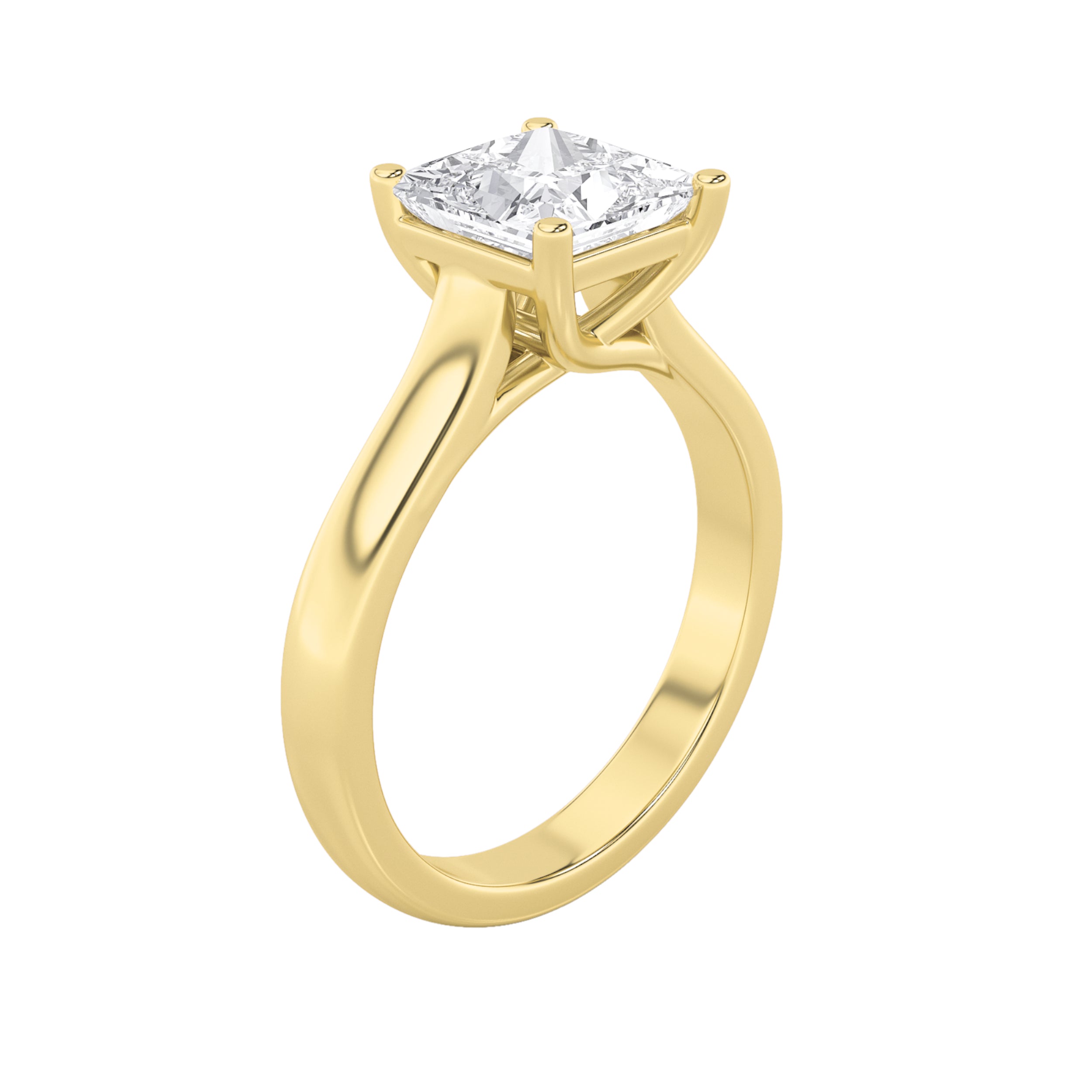 1CTW Princess Shaped Lab Grown Diamond (F/VS) Plain Cathedral Trellis Shank Solitaire Engagement Ring in 14K Gold
