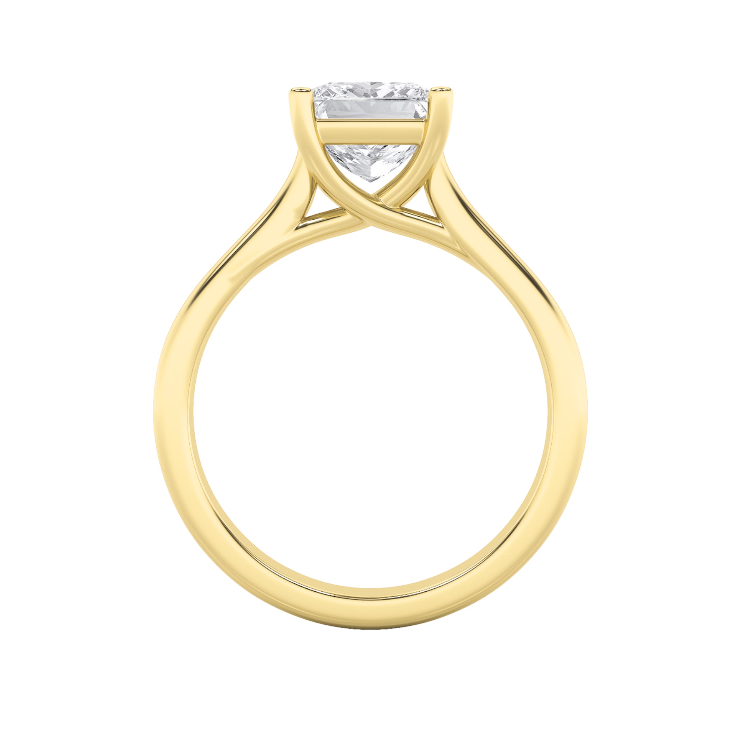1CTW Princess Shaped Lab Grown Diamond (F/VS) Plain Cathedral Trellis Shank Solitaire Engagement Ring in 14K Gold