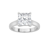 2CTW Princess Shaped Lab Grown Diamond (F/VS) Plain Cathedral Trellis Shank Solitaire Engagement Ring in 14K Gold