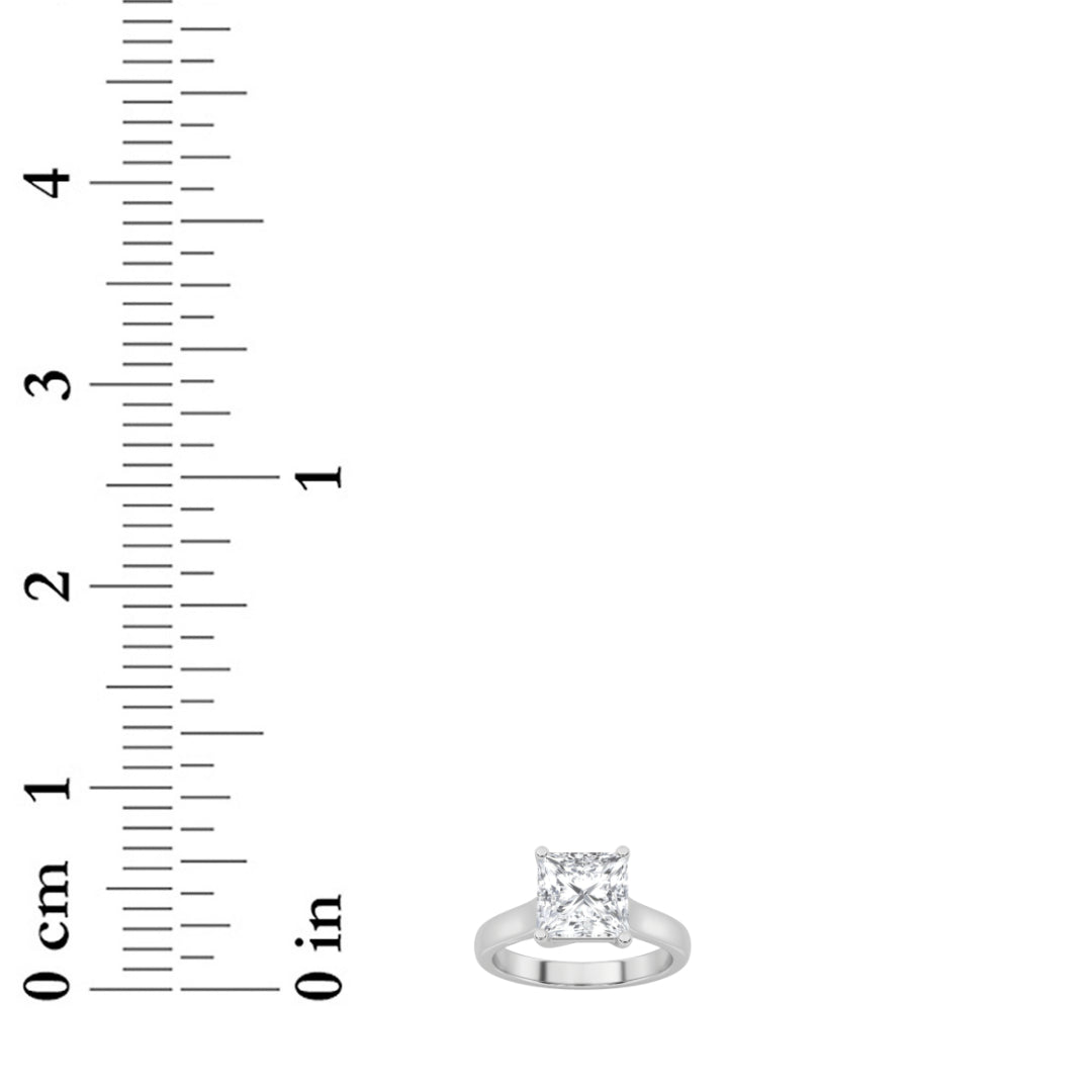 2CTW Princess Shaped Lab Grown Diamond (F/VS) Plain Cathedral Trellis Shank Solitaire Engagement Ring in 14K Gold