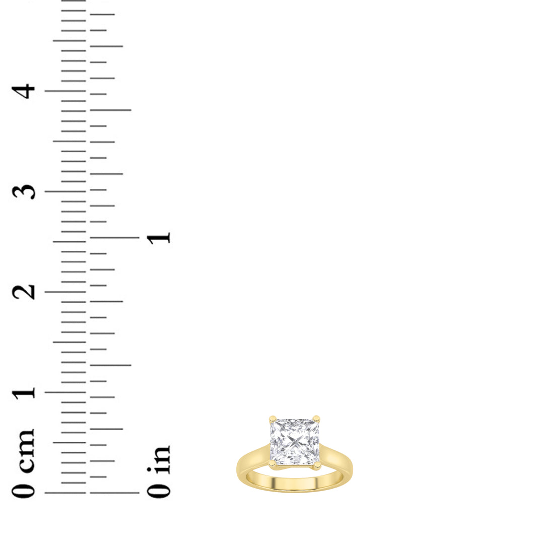 3CTW Princess Shaped Lab Grown Diamond (F/VS) Plain Cathedral Trellis Shank Solitaire Engagement Ring in 14K Gold
