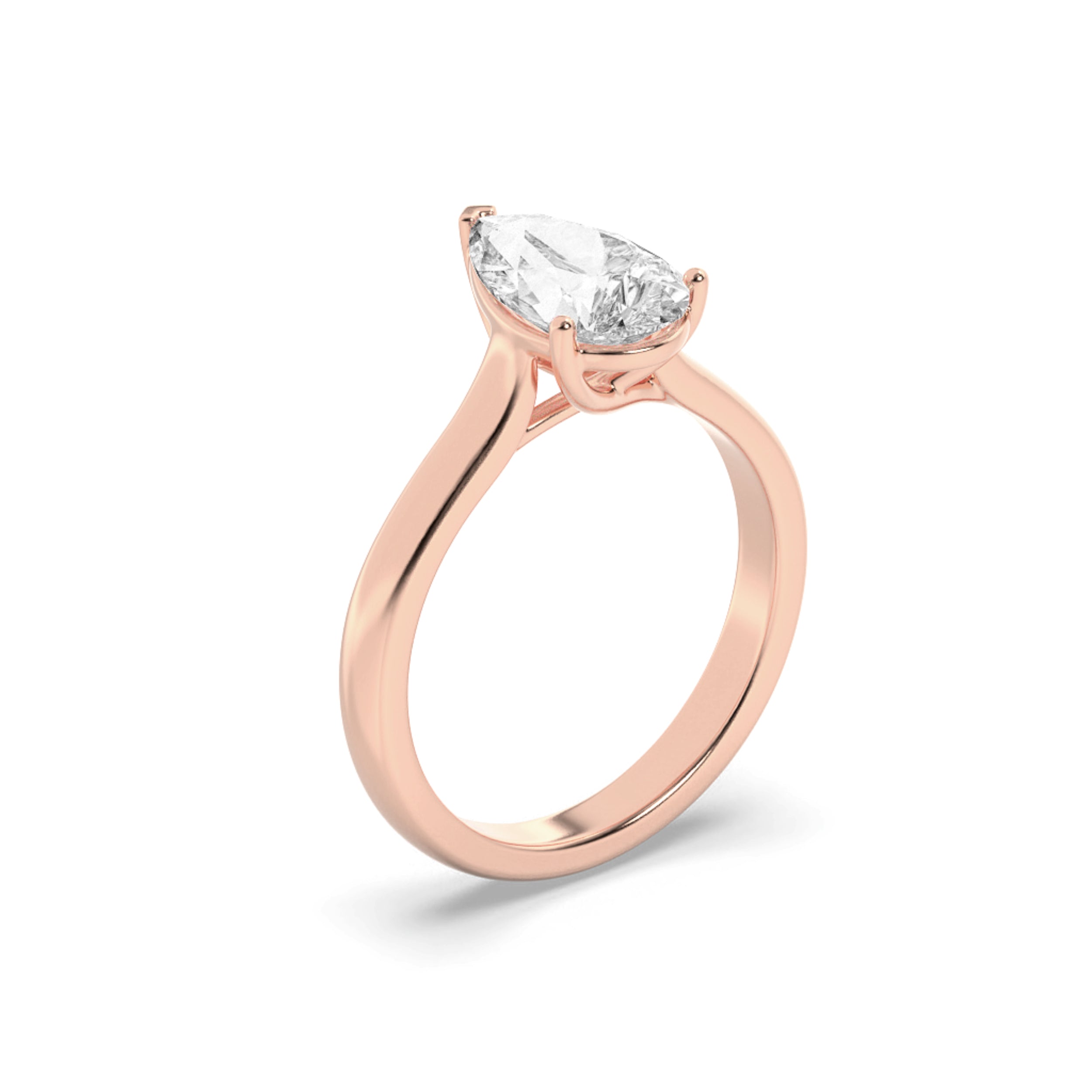 1CTW Pear Shaped Lab Grown Diamond (G/VS) Plain Cathedral Trellis Shank Solitaire Engagement Ring in 14K Gold