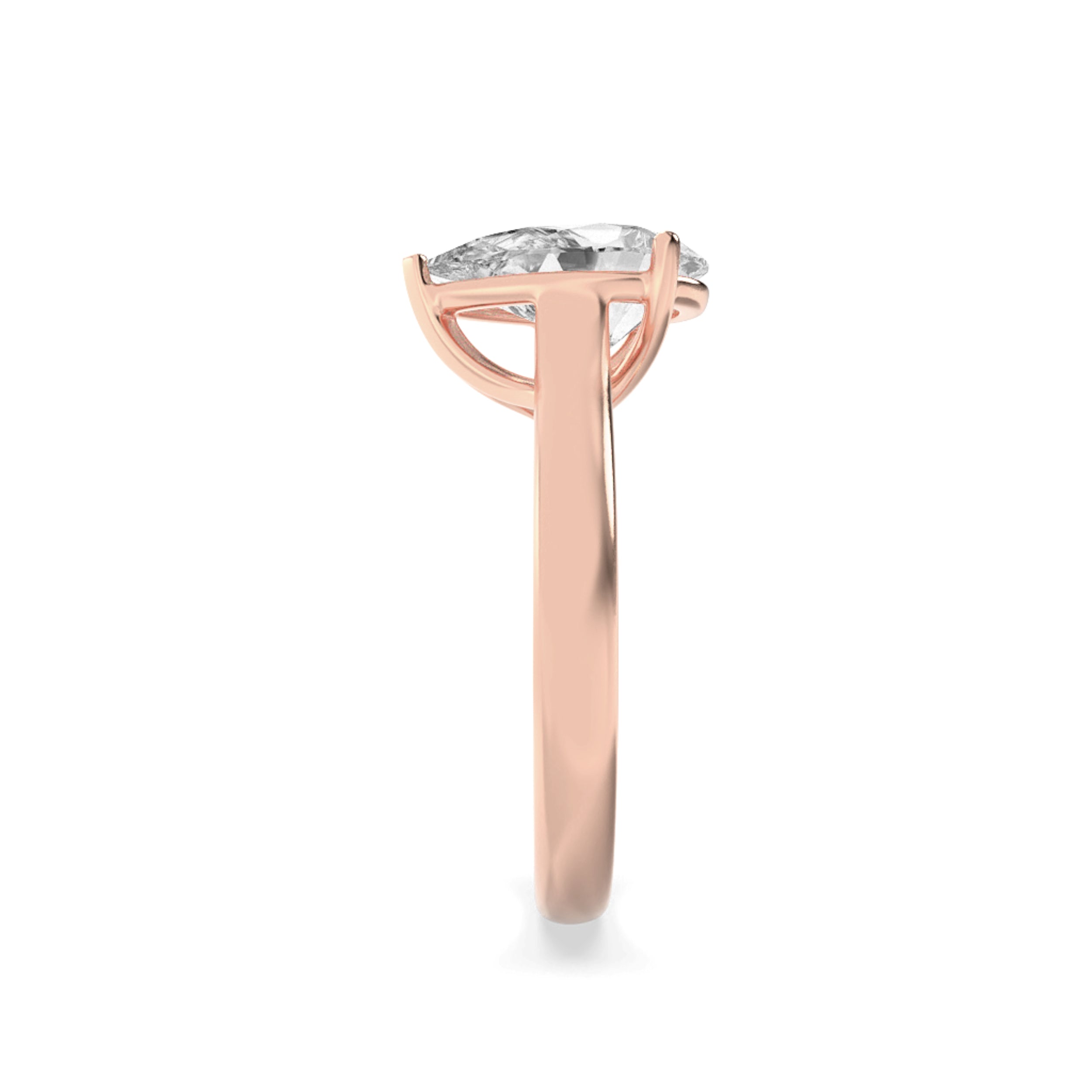 1CTW Pear Shaped Lab Grown Diamond (G/VS) Plain Cathedral Trellis Shank Solitaire Engagement Ring in 14K Gold