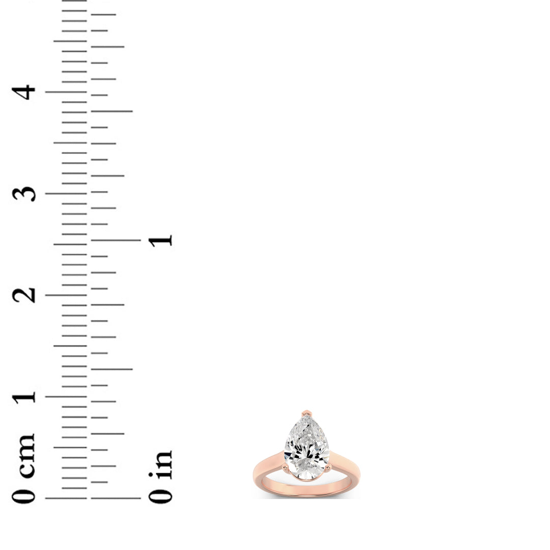 1CTW Pear Shaped Lab Grown Diamond (G/VS) Plain Cathedral Trellis Shank Solitaire Engagement Ring in 14K Gold