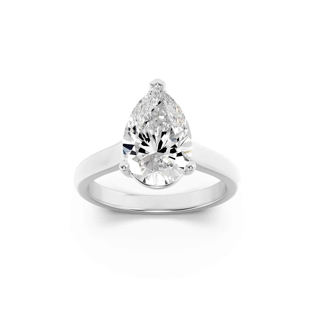 2CTW Pear Shaped Lab Grown Diamond (F/VS) Plain Cathedral Trellis Shank Solitaire Engagement Ring in 14K Gold