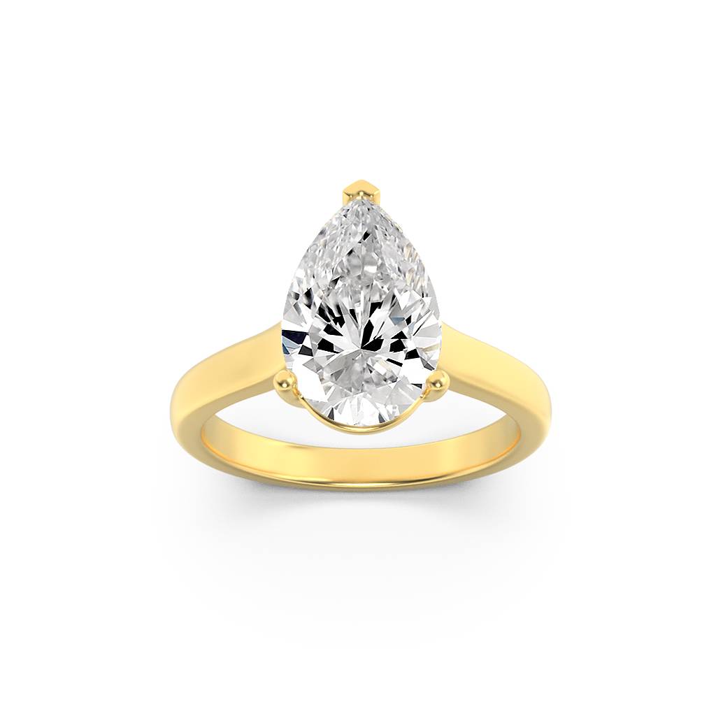 2CTW Pear Shaped Lab Grown Diamond (F/VS) Plain Cathedral Trellis Shank Solitaire Engagement Ring in 14K Gold