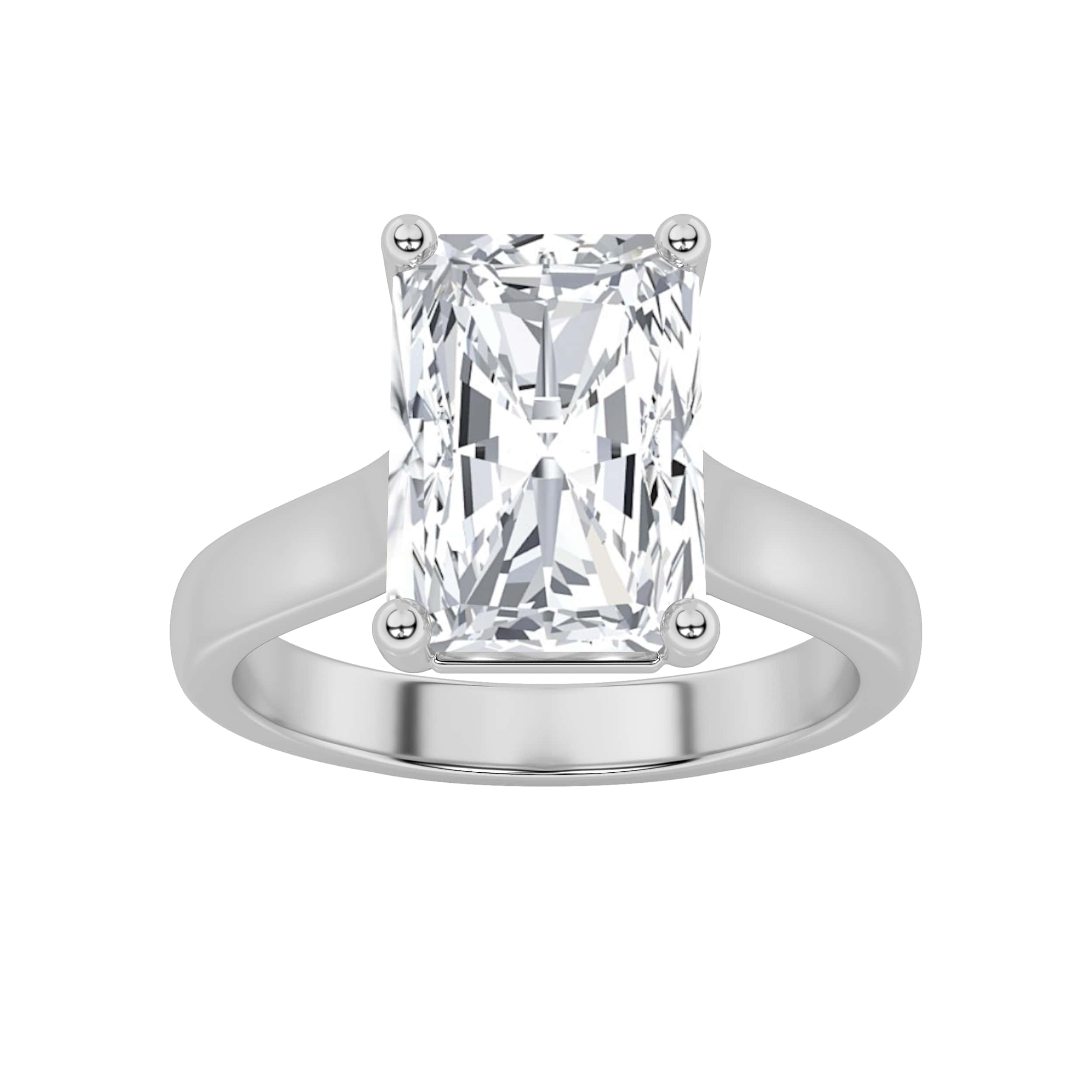 1CTW Radiant Shaped Lab Grown Diamond (F/VS) Plain Cathedral Trellis Shank Solitaire Engagement Ring in 14K Gold