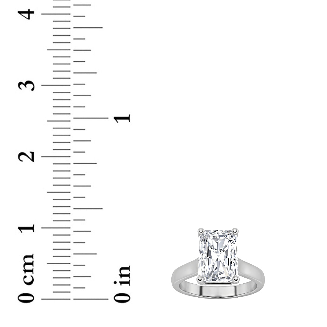 1CTW Radiant Shaped Lab Grown Diamond (F/VS) Plain Cathedral Trellis Shank Solitaire Engagement Ring in 14K Gold