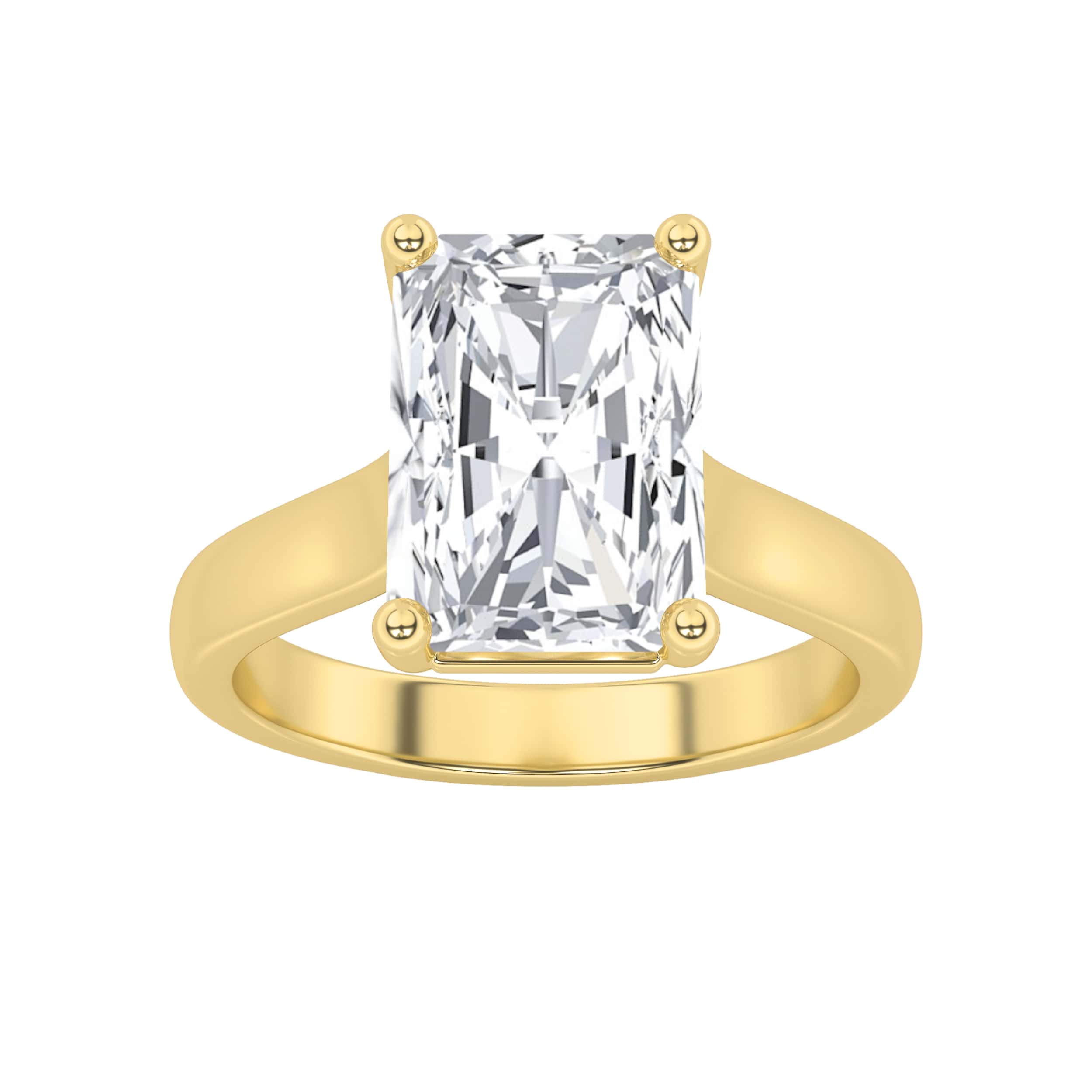 1CTW Radiant Shaped Lab Grown Diamond (F/VS) Plain Cathedral Trellis Shank Solitaire Engagement Ring in 14K Gold