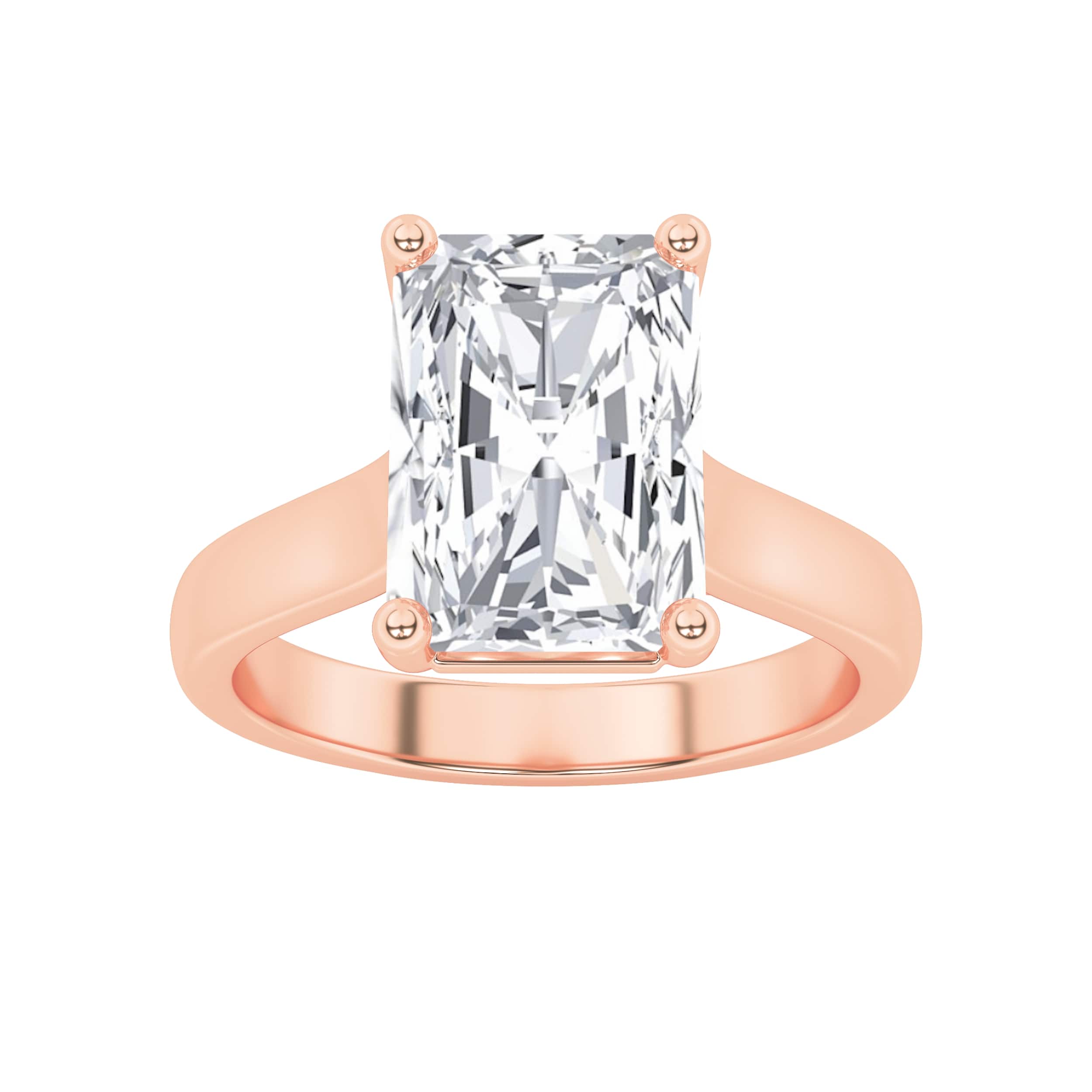 1CTW Radiant Shaped Lab Grown Diamond (F/VS) Plain Cathedral Trellis Shank Solitaire Engagement Ring in 14K Gold