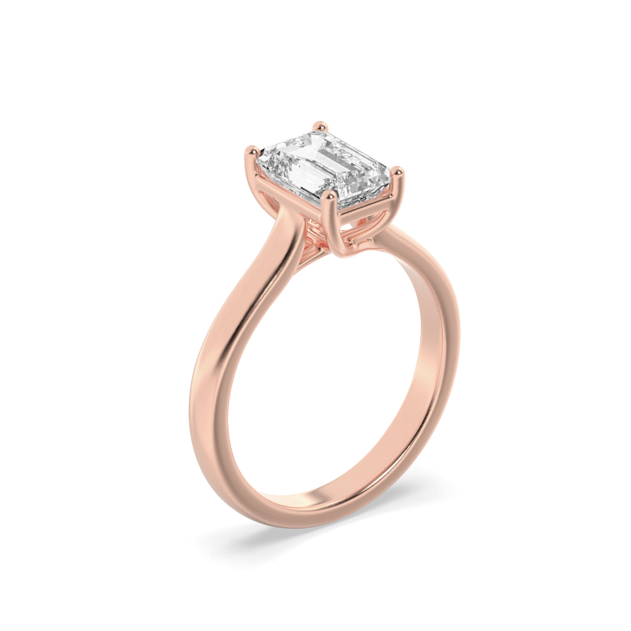 1CTW Radiant Shaped Lab Grown Diamond (F/VS) Plain Cathedral Trellis Shank Solitaire Engagement Ring in 14K Gold
