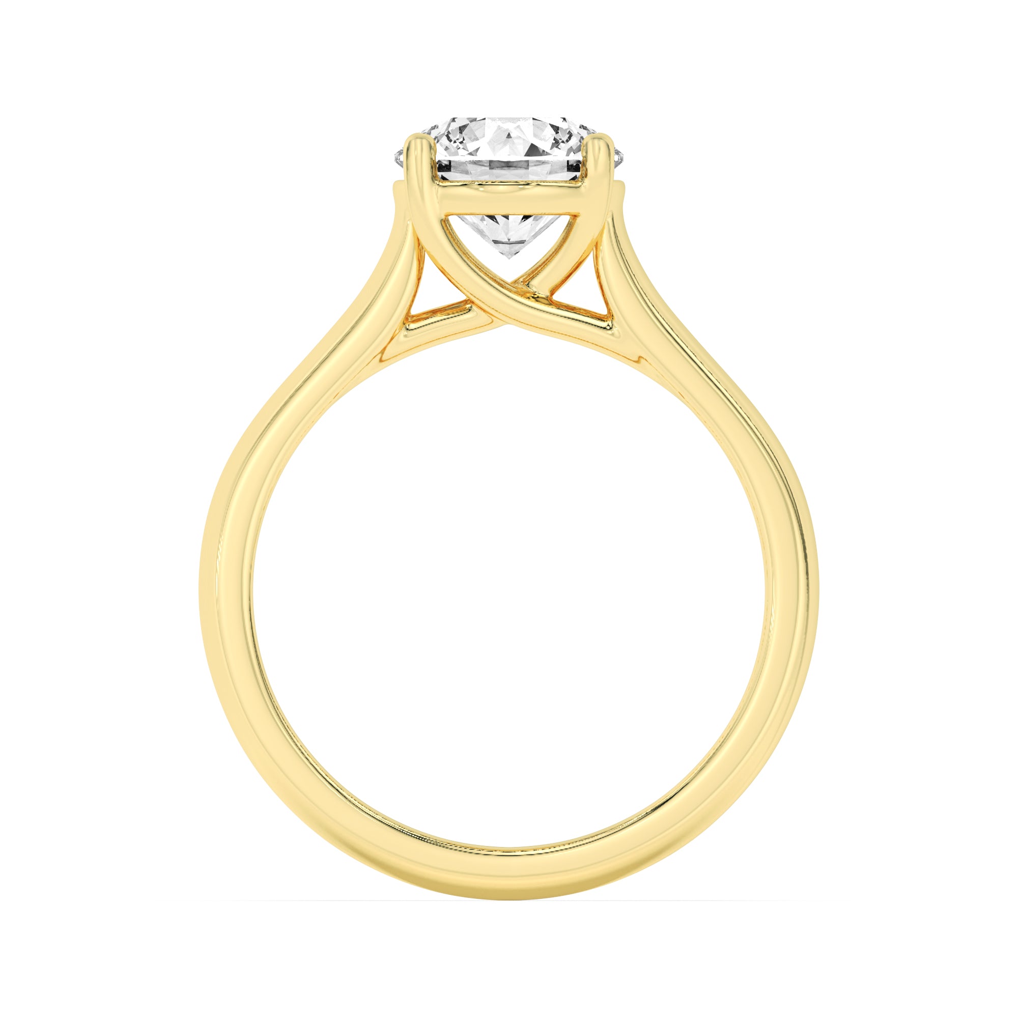 1CTW Round Shaped Lab Grown Diamond (F/VS) Plain Cathedral Trellis Shank Solitaire Engagement Ring in 14K Gold