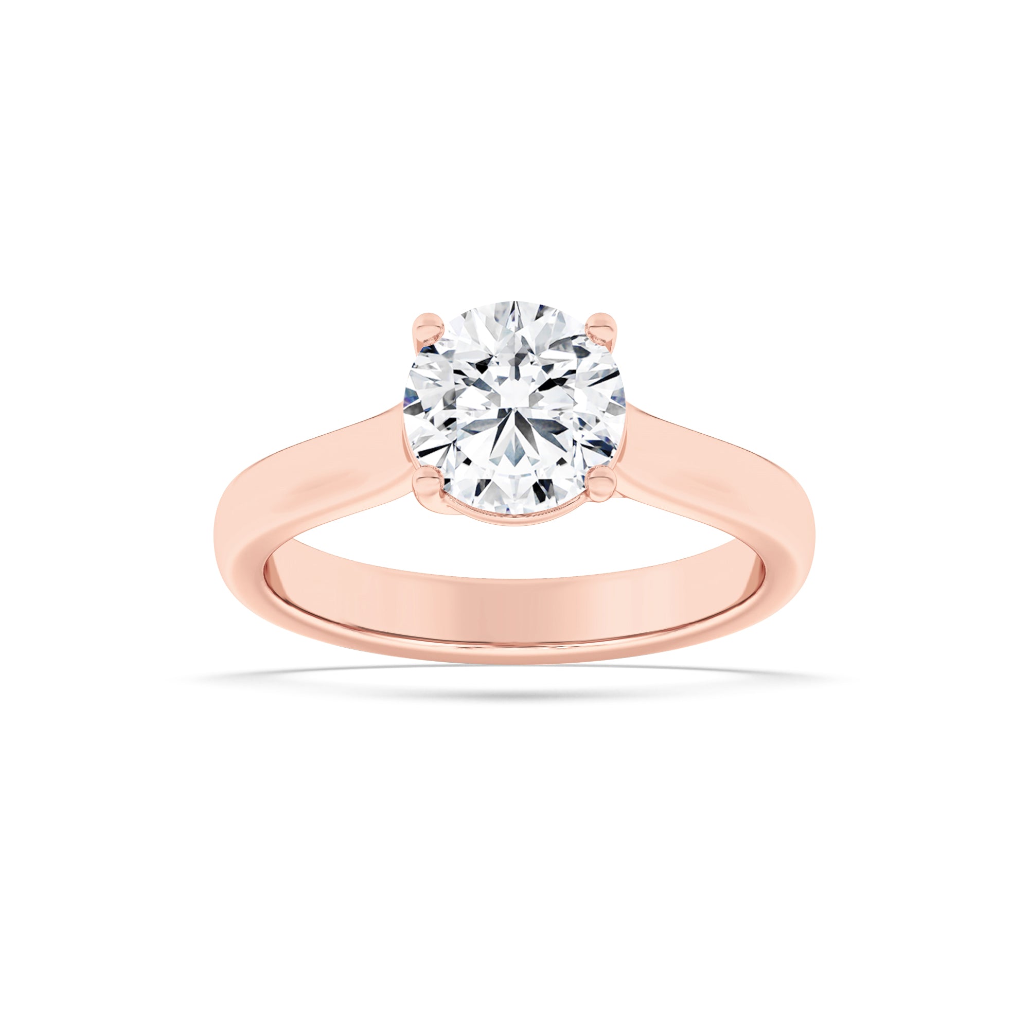 2CTW Round Shaped Lab Grown Diamond (F/VS) Plain Cathedral Trellis Shank Solitaire Engagement Ring in 14K Gold