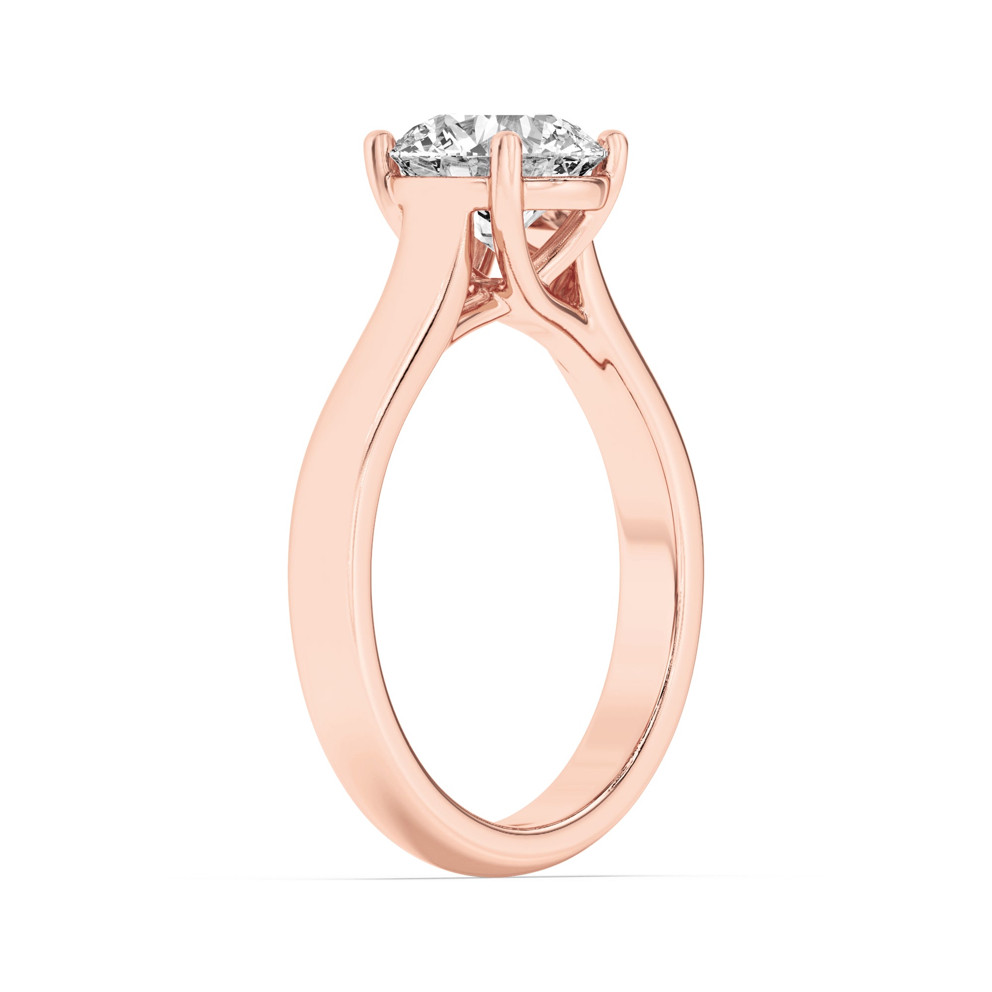 2CTW Round Shaped Lab Grown Diamond (F/VS) Plain Cathedral Trellis Shank Solitaire Engagement Ring in 14K Gold