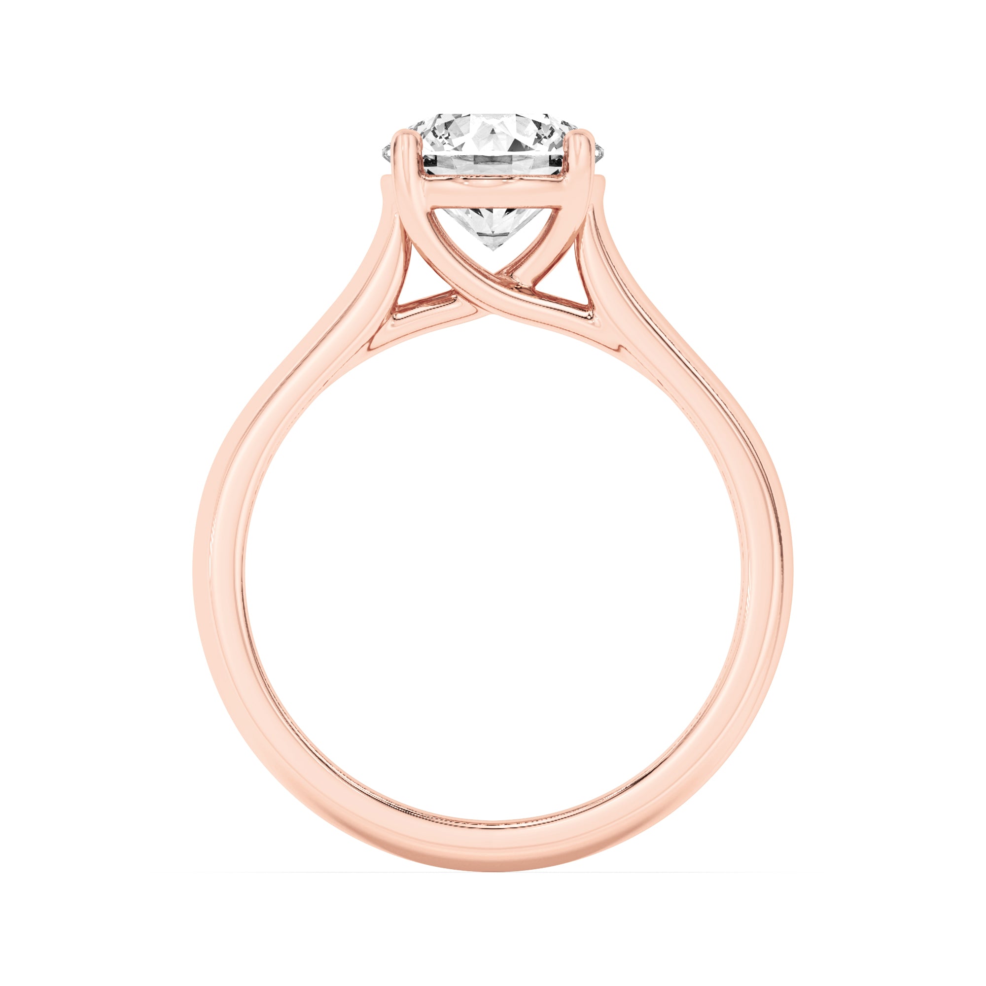 2CTW Round Shaped Lab Grown Diamond (F/VS) Plain Cathedral Trellis Shank Solitaire Engagement Ring in 14K Gold