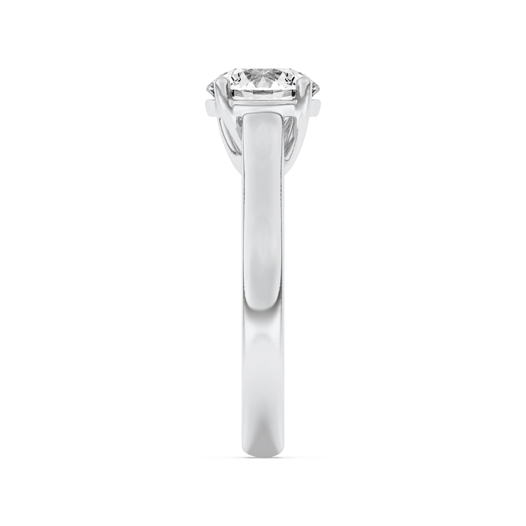 2.5CTW Round Shaped Lab Grown Diamond (F/VS) Plain Cathedral Trellis Shank Solitaire Engagement Ring in 14K Gold