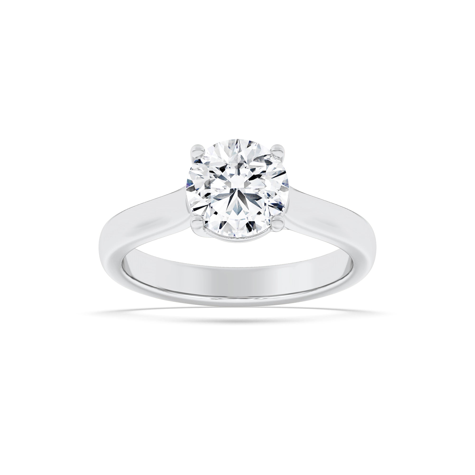3CTW Round Shaped Lab Grown Diamond (G/VS) Plain Cathedral Trellis Shank Solitaire Engagement Ring in 14K Gold