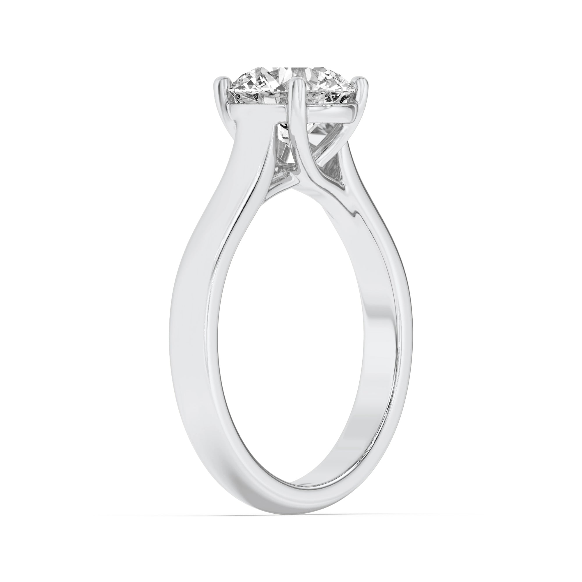3CTW Round Shaped Lab Grown Diamond (G/VS) Plain Cathedral Trellis Shank Solitaire Engagement Ring in 14K Gold