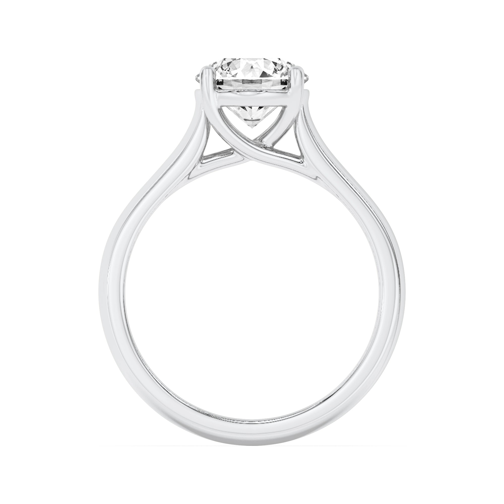 3CTW Round Shaped Lab Grown Diamond (G/VS) Plain Cathedral Trellis Shank Solitaire Engagement Ring in 14K Gold