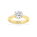 3CTW Round Shaped Lab Grown Diamond (G/VS) Plain Cathedral Trellis Shank Solitaire Engagement Ring in 14K Gold