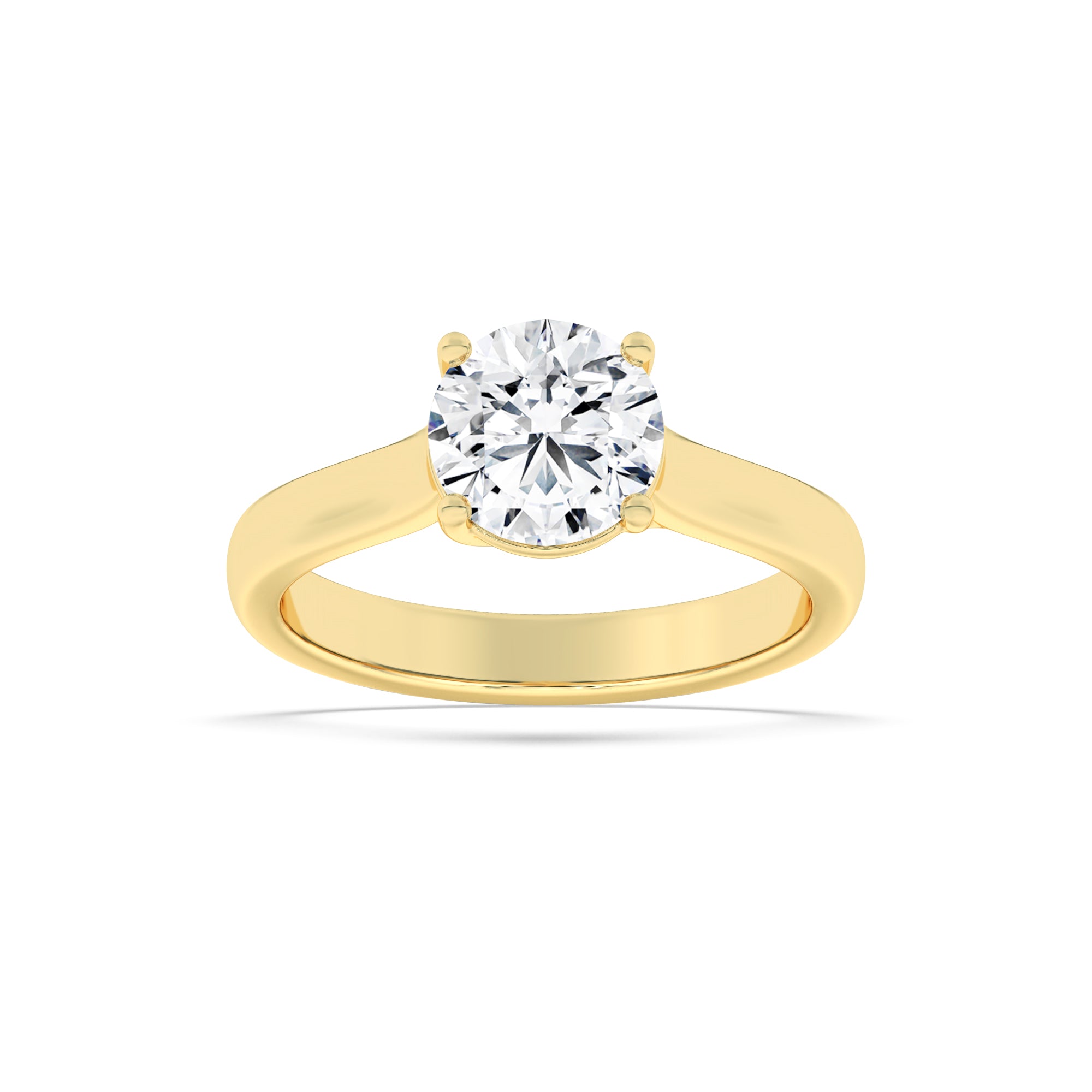 3CTW Round Shaped Lab Grown Diamond (G/VS) Plain Cathedral Trellis Shank Solitaire Engagement Ring in 14K Gold