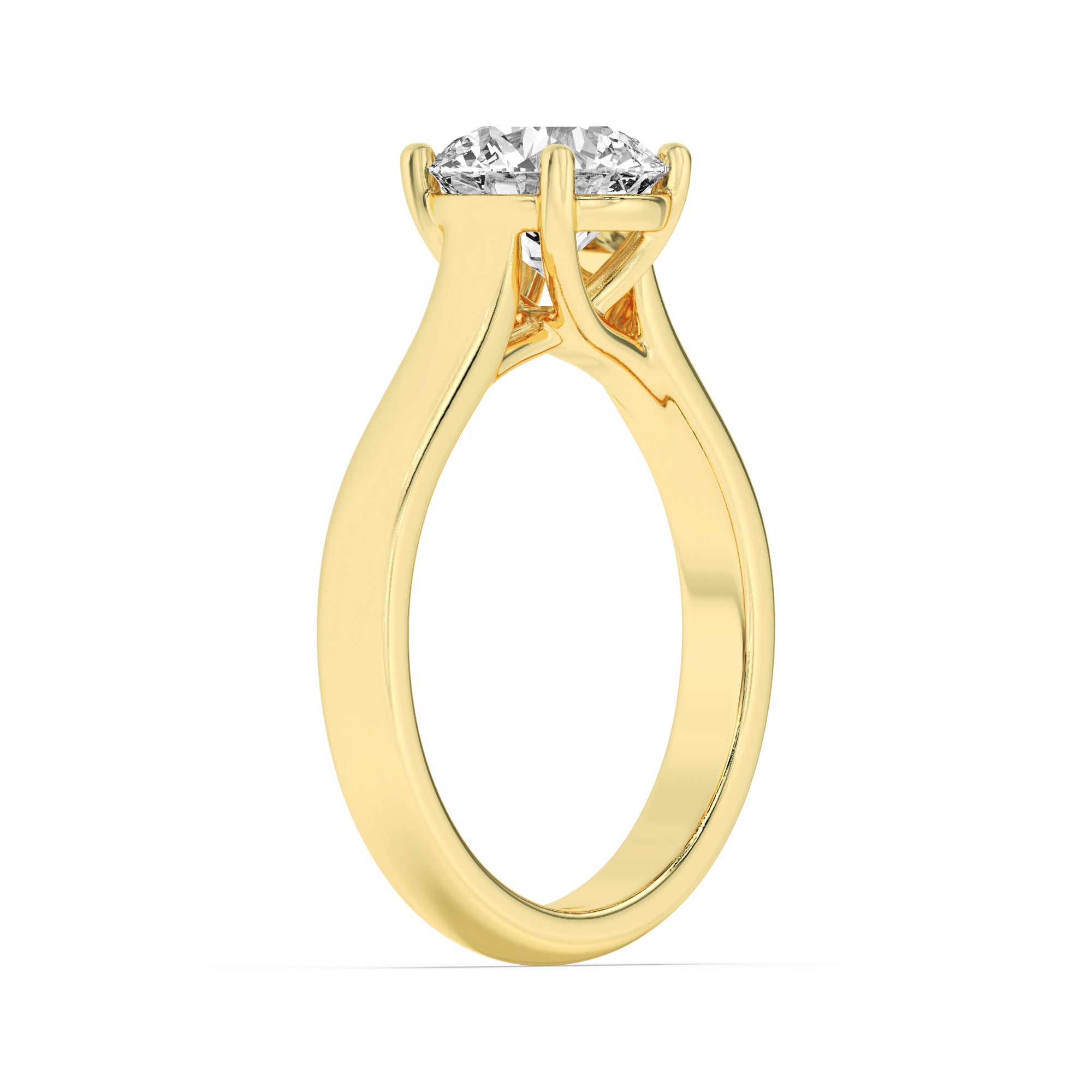 3CTW Round Shaped Lab Grown Diamond (G/VS) Plain Cathedral Trellis Shank Solitaire Engagement Ring in 14K Gold