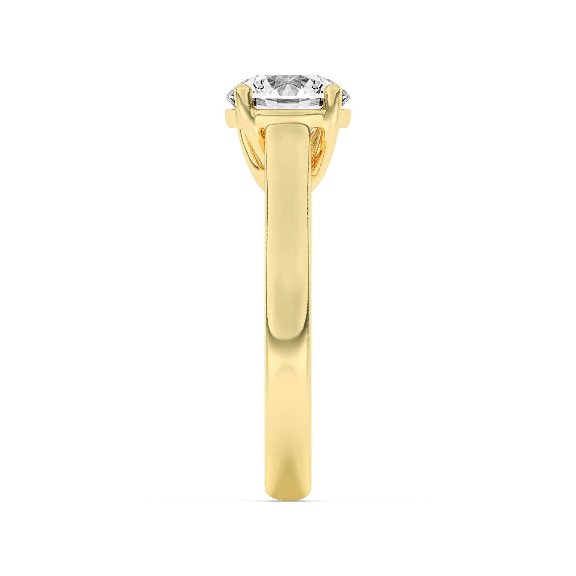 3CTW Round Shaped Lab Grown Diamond (G/VS) Plain Cathedral Trellis Shank Solitaire Engagement Ring in 14K Gold