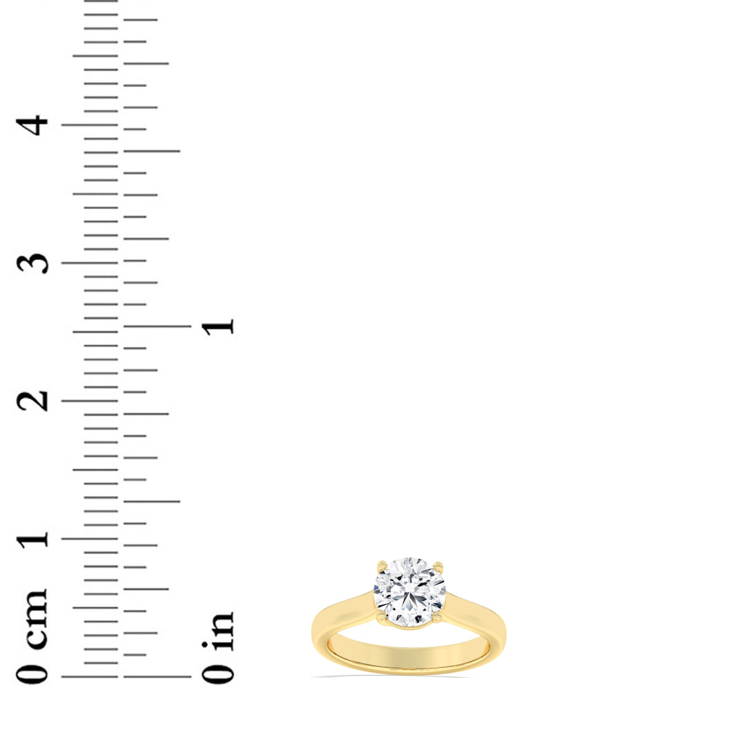3CTW Round Shaped Lab Grown Diamond (G/VS) Plain Cathedral Trellis Shank Solitaire Engagement Ring in 14K Gold