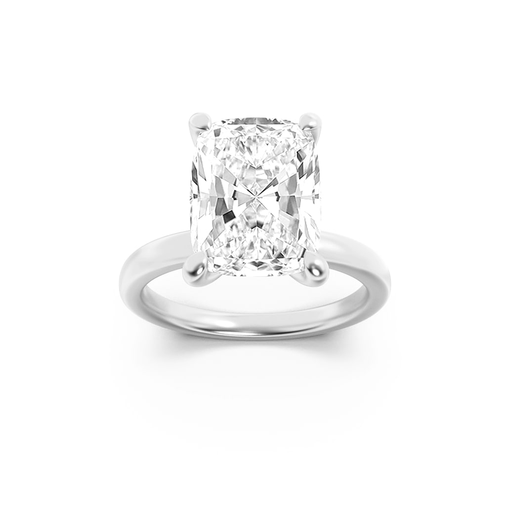 3.25CTW Elongated Cushion Shaped Lab Grown Diamond (G/VS) Hidden Halo Plain Shank Engagement Ring in 14K Gold