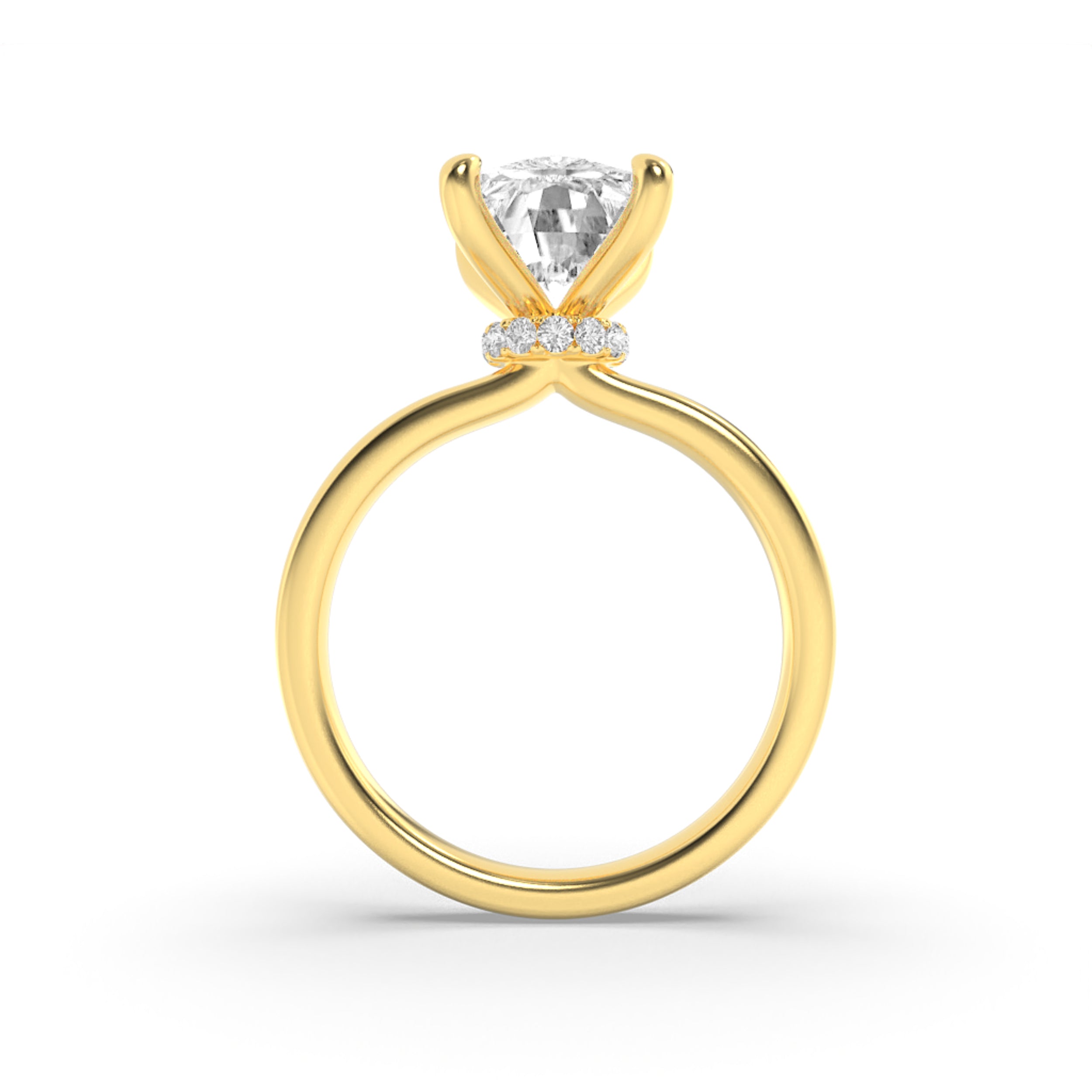 3.25CTW Elongated Cushion Shaped Lab Grown Diamond (F/VS) Hidden Halo Plain Shank Engagement Ring in 14K Gold