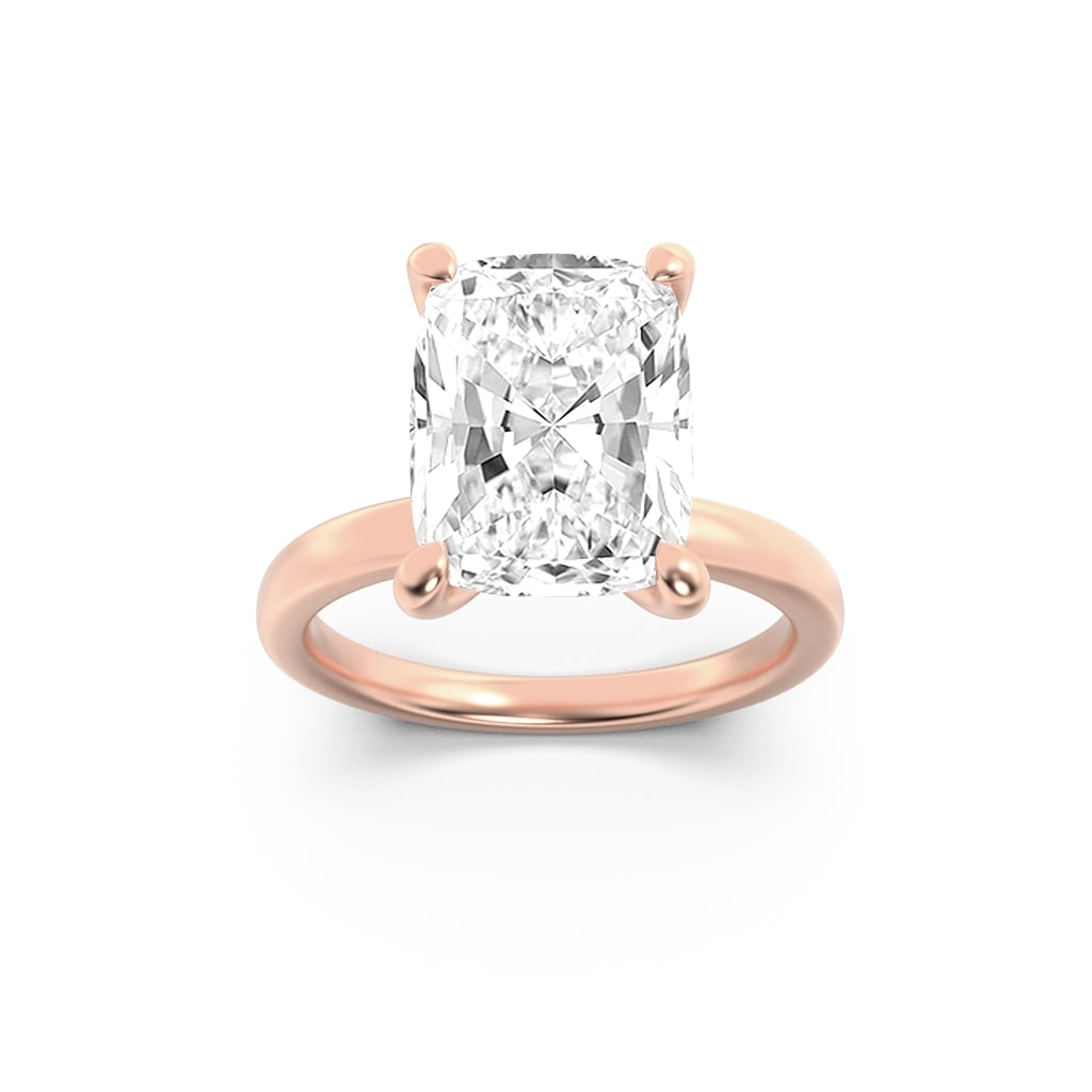 3.25CTW Elongated Cushion Shaped Lab Grown Diamond (G/VS) Hidden Halo Plain Shank Engagement Ring in 14K Gold