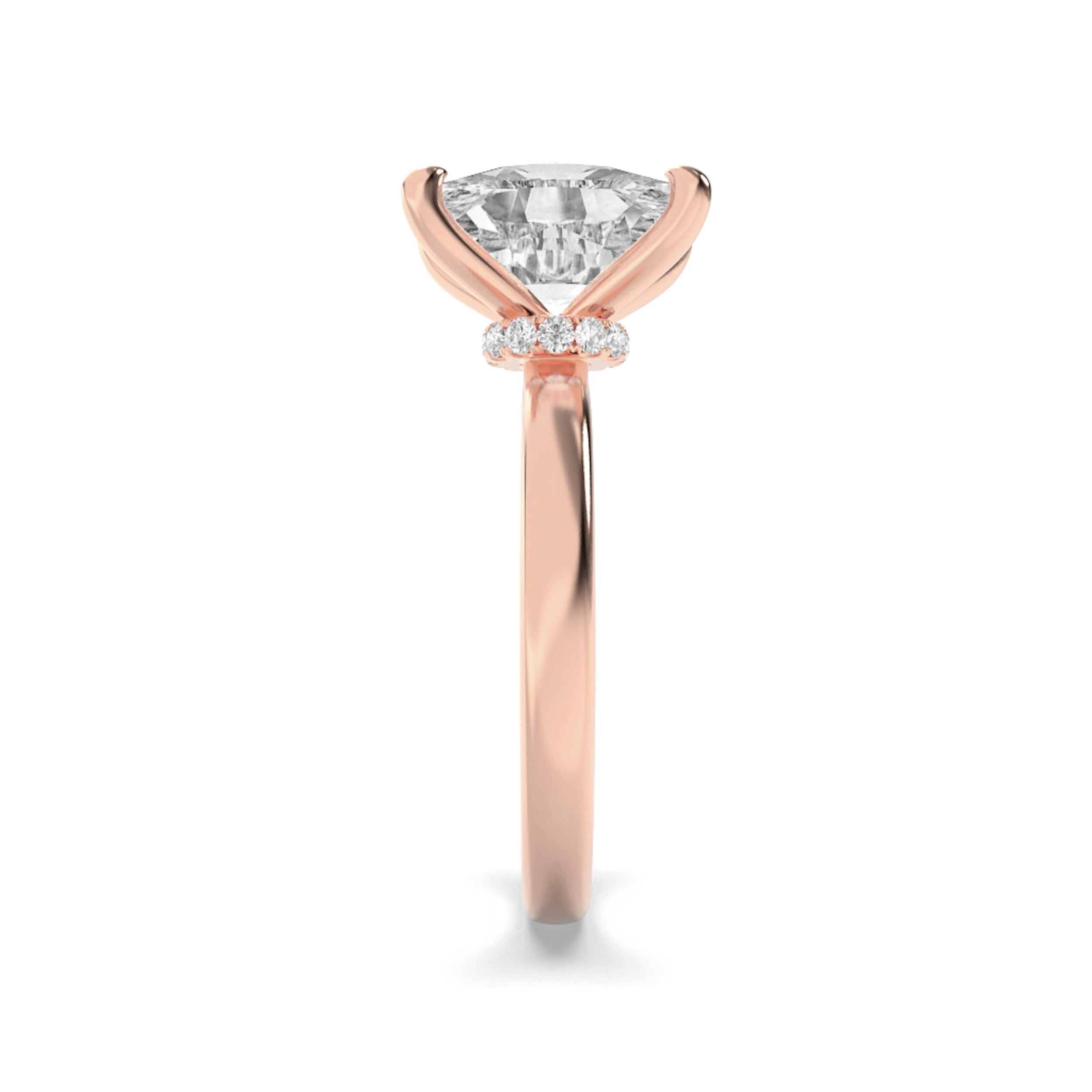 3.25CTW Elongated Cushion Shaped Lab Grown Diamond (G/VS) Hidden Halo Plain Shank Engagement Ring in 14K Gold