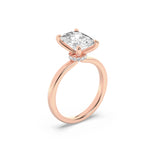 2CTW Elongated Cushion Shaped Lab Grown Diamond (F/VS) Hidden Halo Plain Shank Engagement Ring in 14K Gold