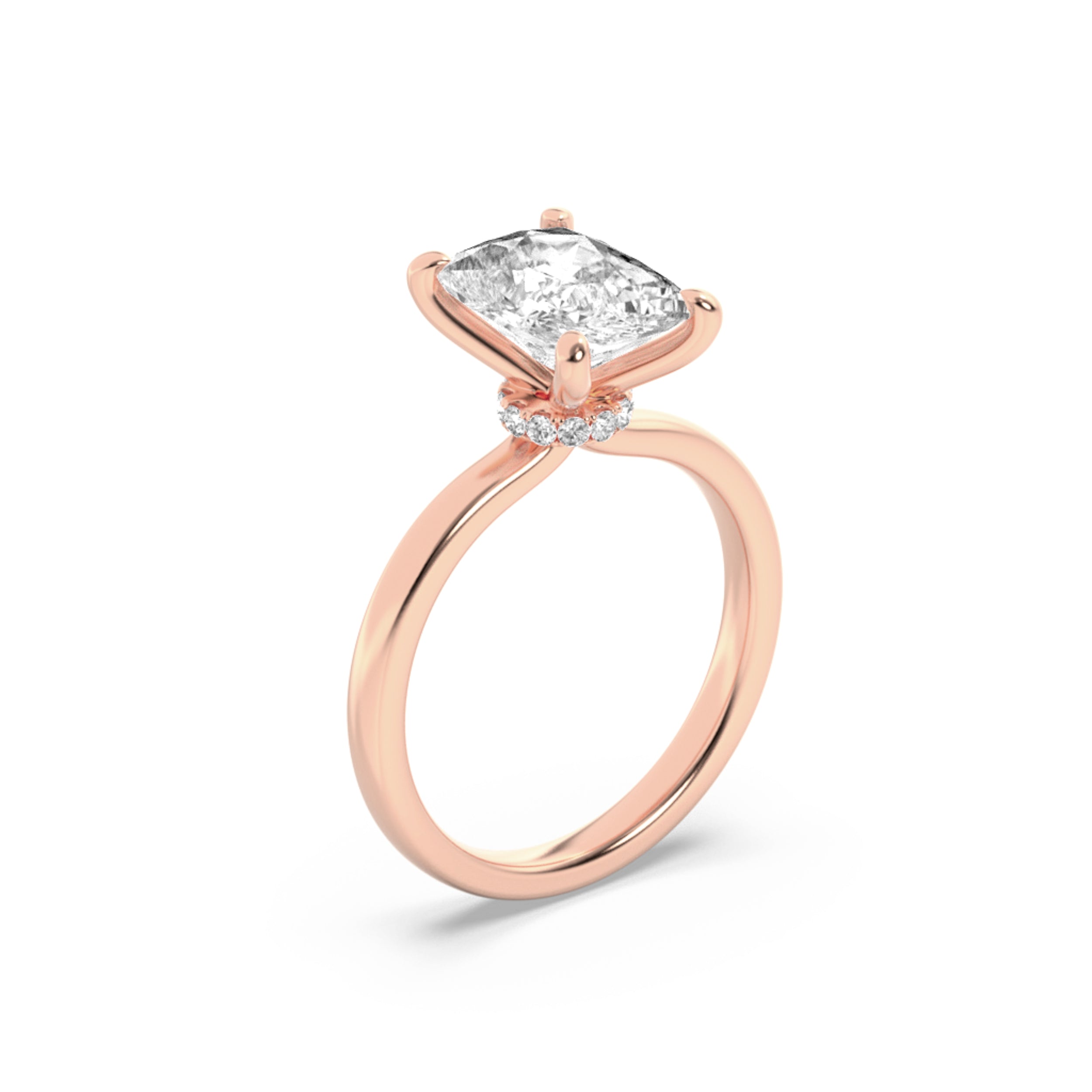 2CTW Elongated Cushion Shaped Lab Grown Diamond (F/VS) Hidden Halo Plain Shank Engagement Ring in 14K Gold