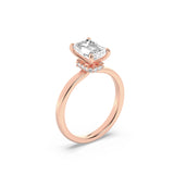 2CTW Emerald Shaped Lab Grown Diamond (F/VS) Hidden Halo Plain Shank Engagement Ring in 14K Gold