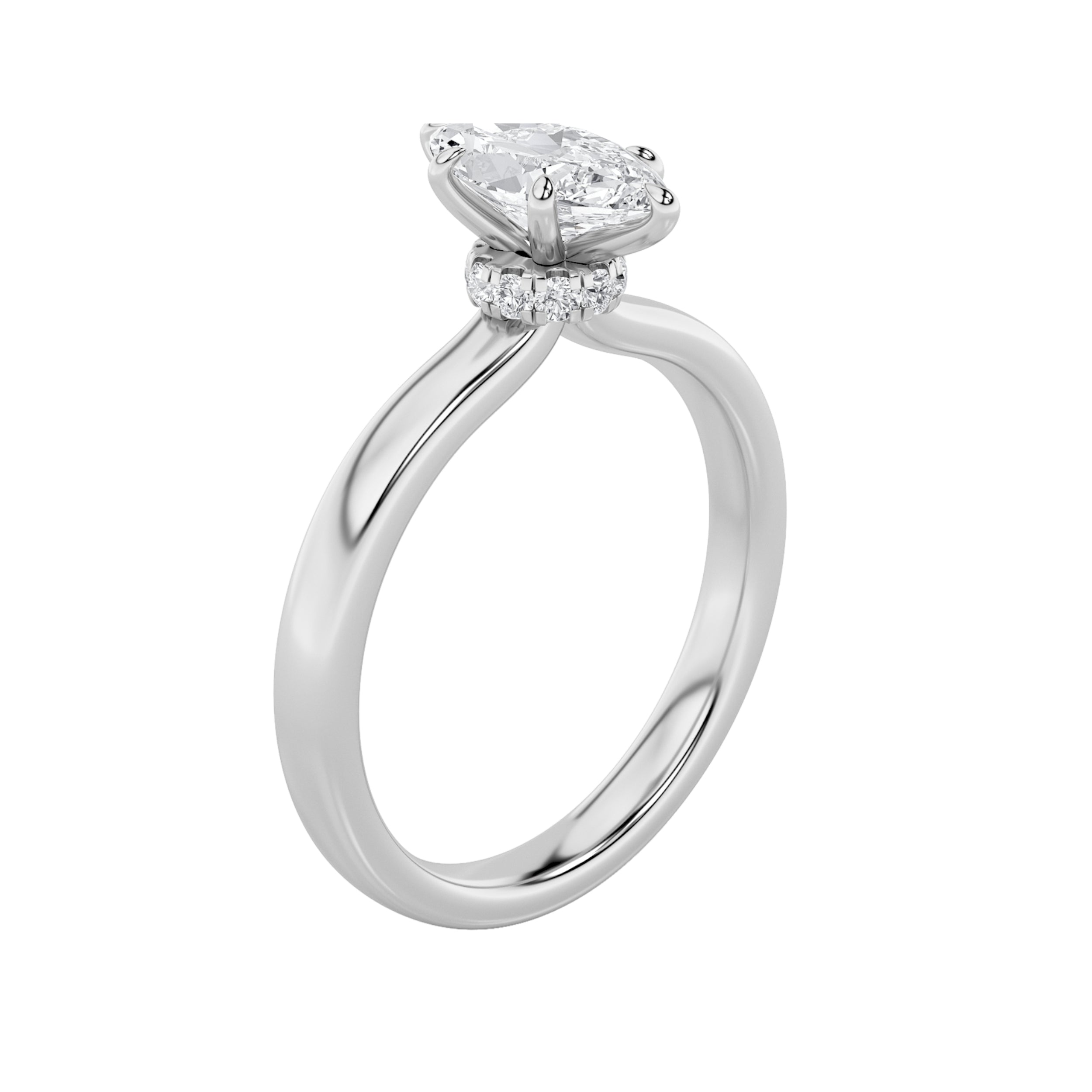 2CTW Marquise Shaped Lab Grown Diamond (F/VS) Hidden Halo Plain Shank Engagement Ring in 14K Gold