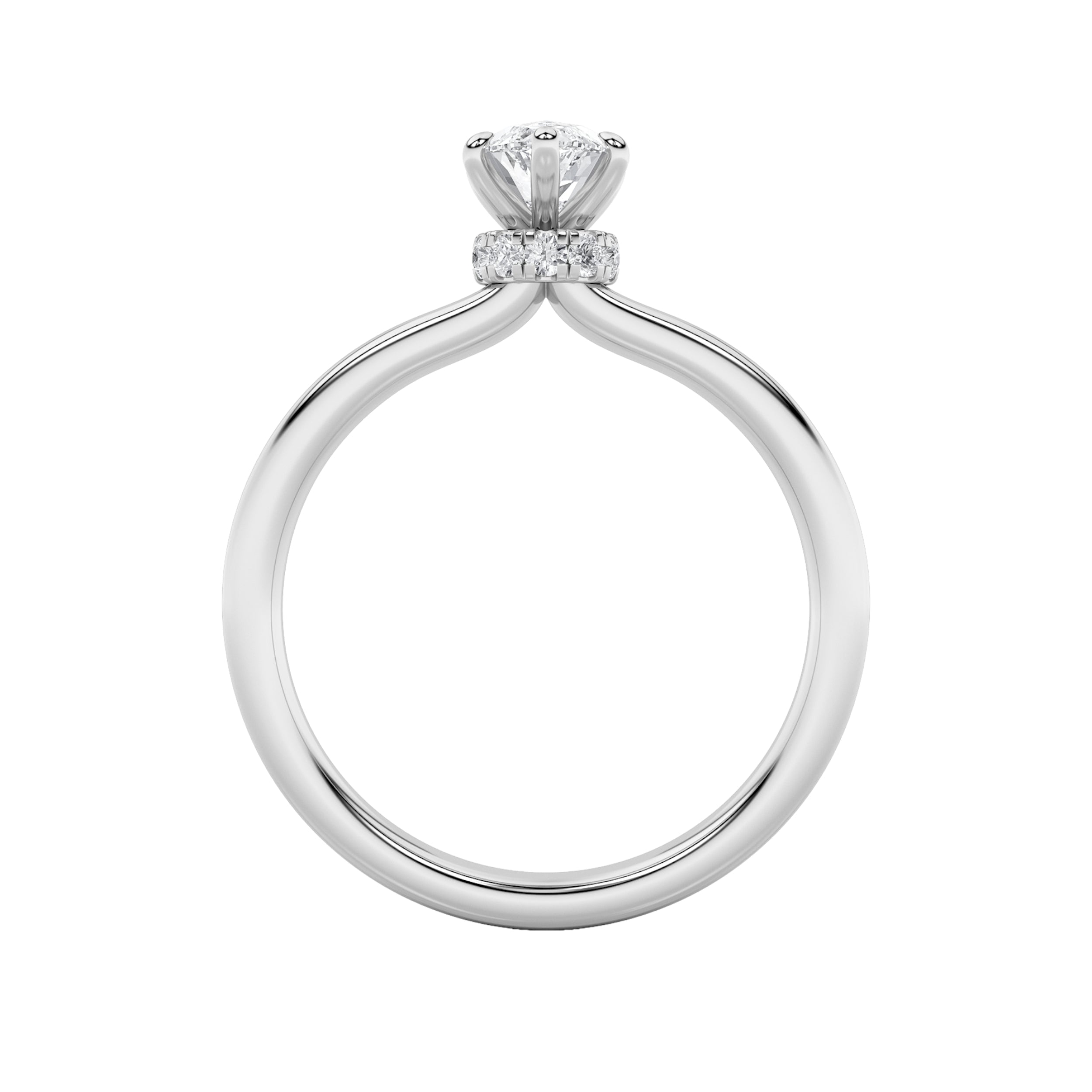 2CTW Marquise Shaped Lab Grown Diamond (F/VS) Hidden Halo Plain Shank Engagement Ring in 14K Gold