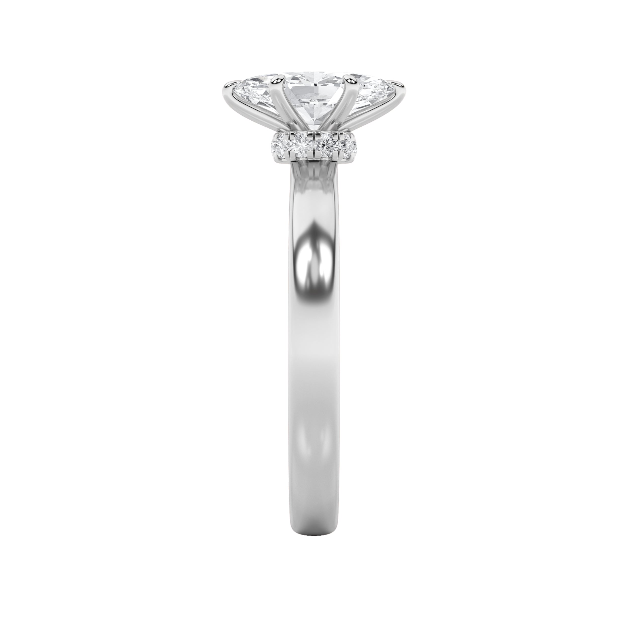 2CTW Marquise Shaped Lab Grown Diamond (F/VS) Hidden Halo Plain Shank Engagement Ring in 14K Gold