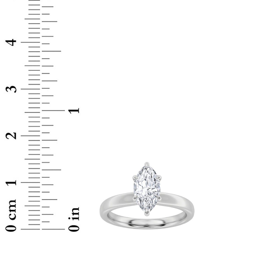 2CTW Marquise Shaped Lab Grown Diamond (F/VS) Hidden Halo Plain Shank Engagement Ring in 14K Gold