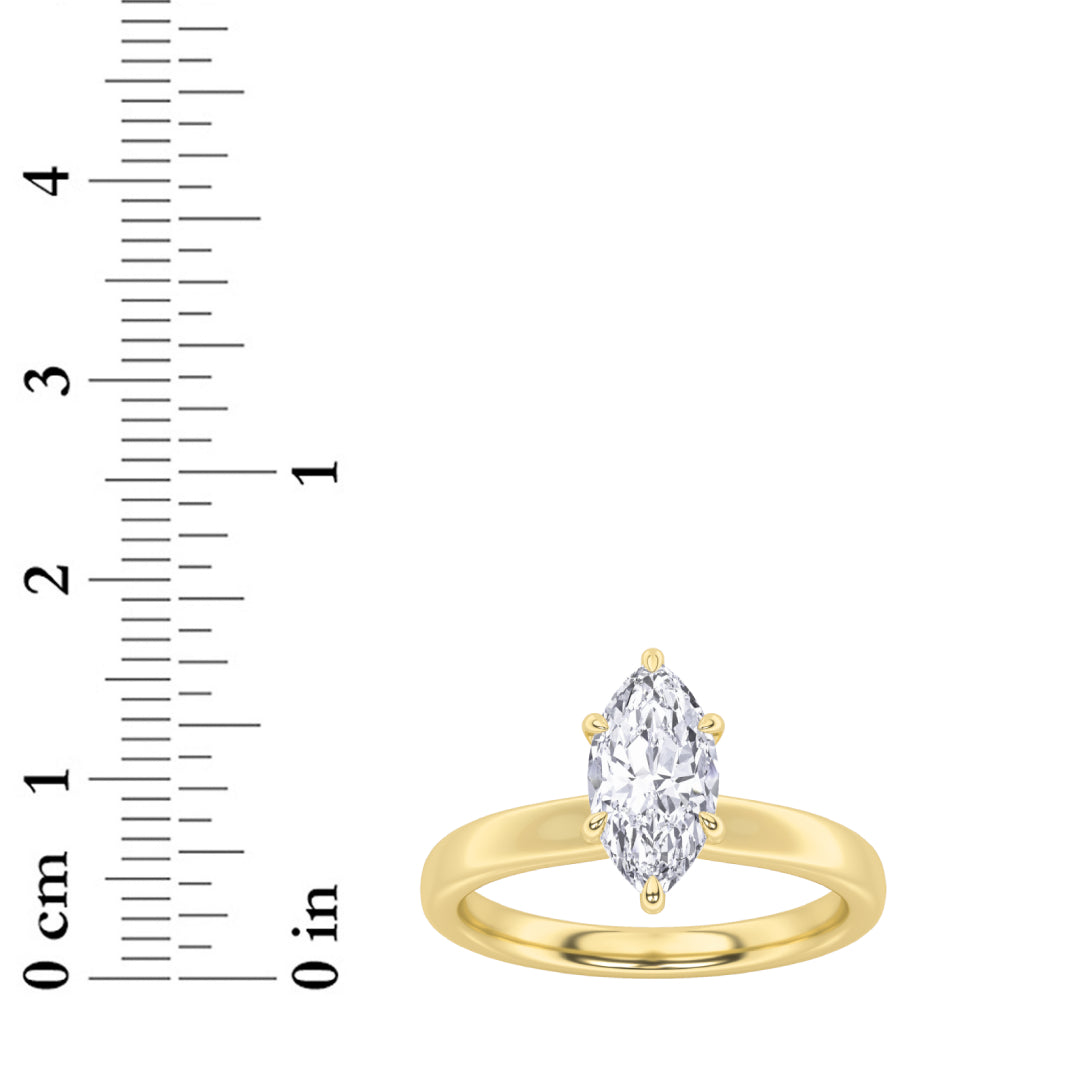 3CTW Marquise Shaped Lab Grown Diamond (F/VS) Hidden Halo Plain Shank Engagement Ring in 14K Gold