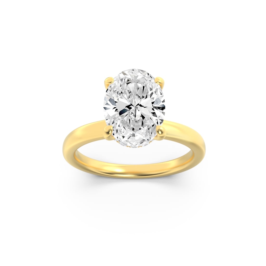 1CTW Oval Shaped Lab Grown Diamond (F/VS) Hidden Halo Plain Shank Engagement Ring in 14K Gold