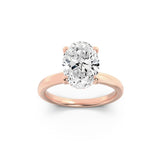 2CTW Oval Shaped Lab Grown Diamond (F/VS) Hidden Halo Plain Shank Engagement Ring in 14K Gold