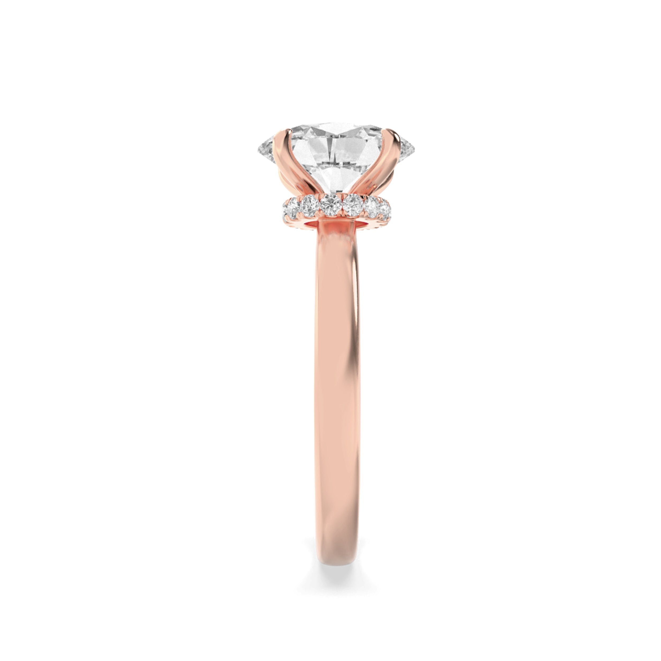 2CTW Oval Shaped Lab Grown Diamond (F/VS) Hidden Halo Plain Shank Engagement Ring in 14K Gold
