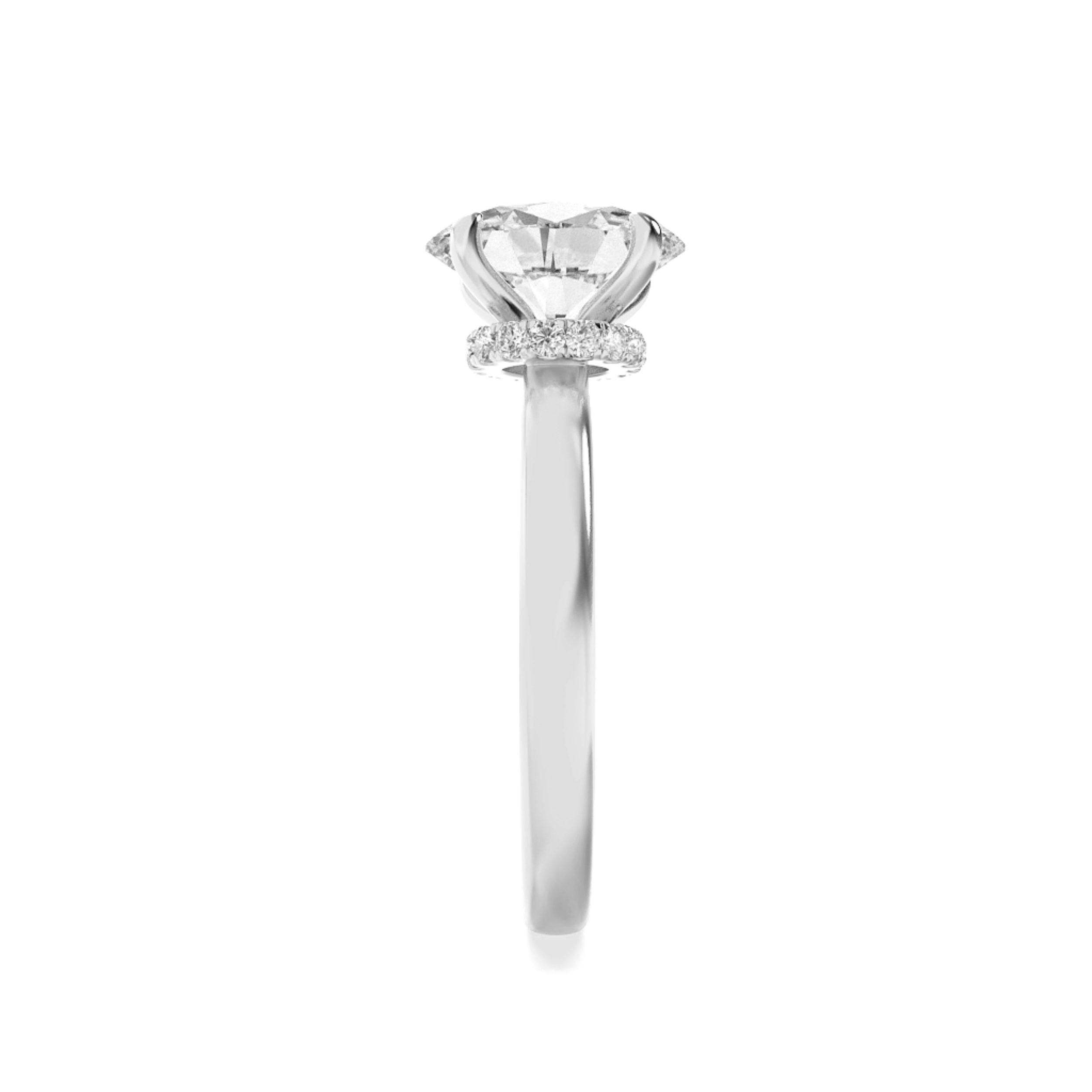 3CTW Oval Shaped Lab Grown Diamond (F/VS) Hidden Halo Plain Shank Engagement Ring in 14K Gold